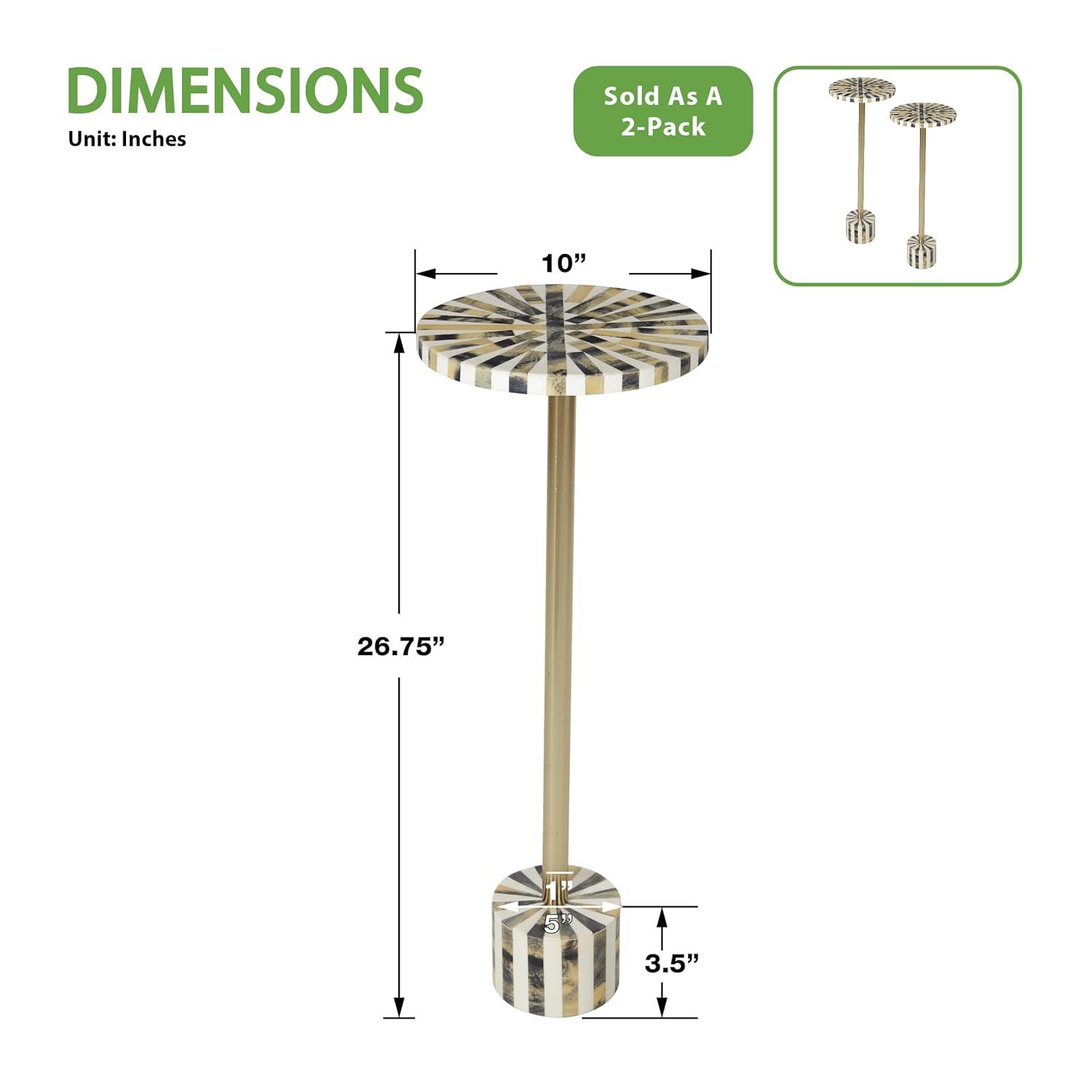 OSP Home Furnishings Round Side Table, Set of 2, Mosaic Black and White Top with Black Metal Base