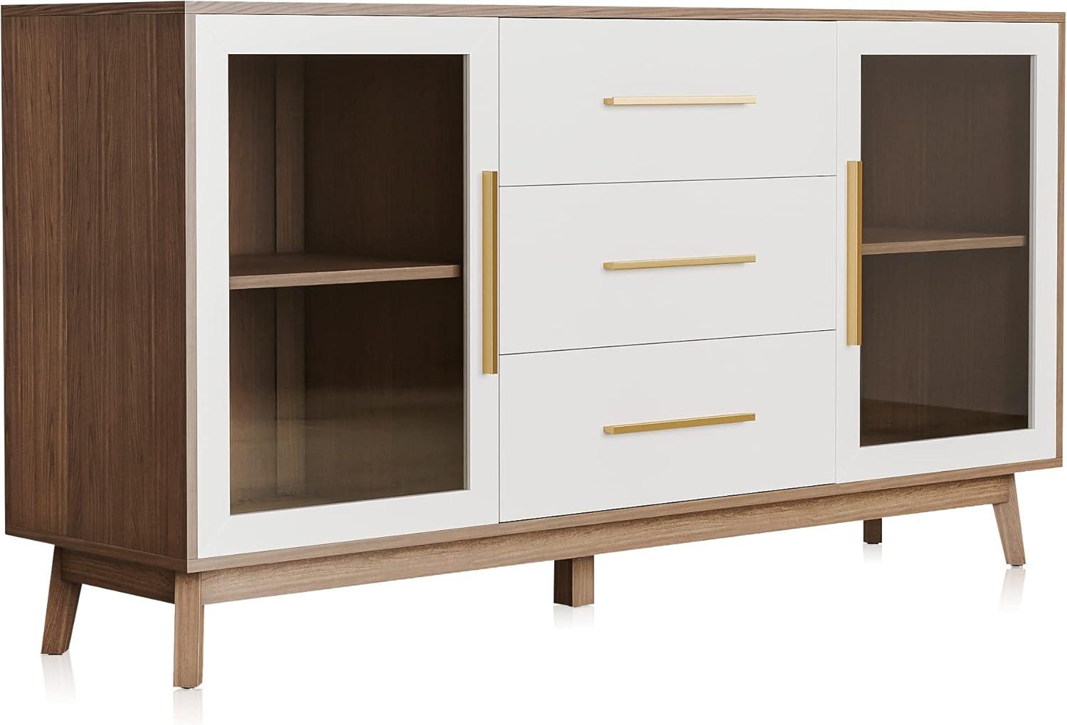 BELLEZE Modern Sideboard, Sideboard Buffet Cabinet with 3 Drawers & 2 Doors, Accent Cabinet for Dining Room, Hallway, Bedroom, or Kitchen - Troy (White)