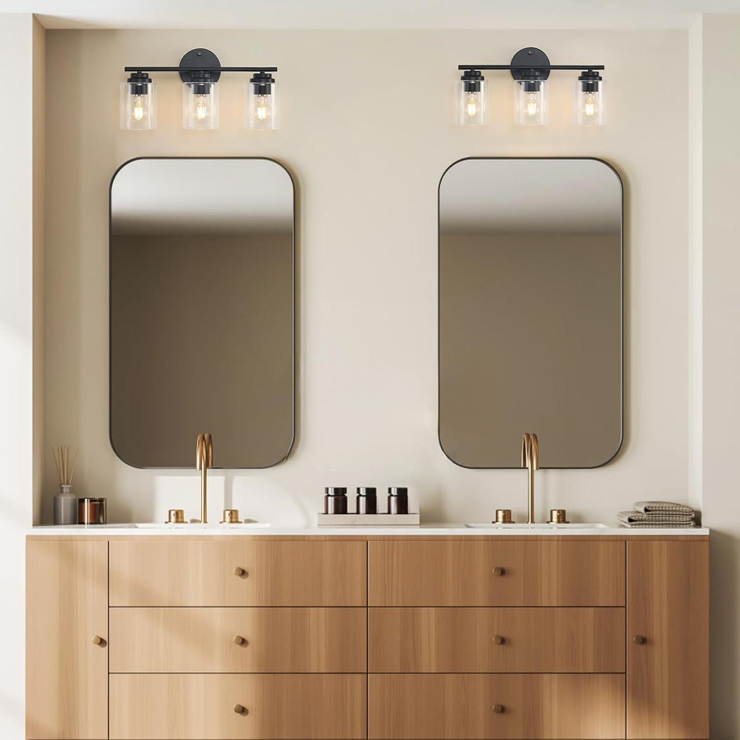 Modern Black Vanity Light with Clear Glass Shades