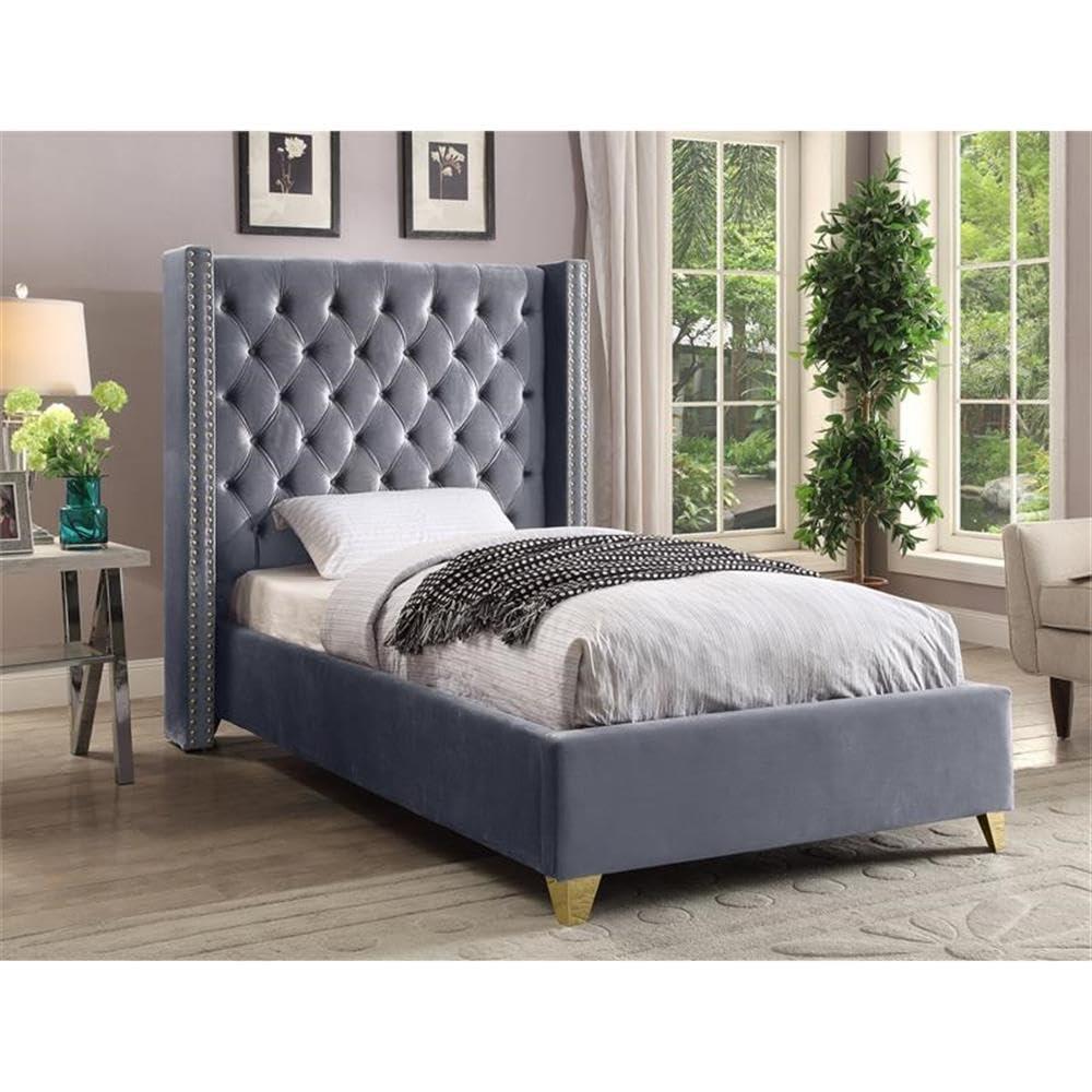 Meridian Furniture Barolo Gray Velvet Twin Bed