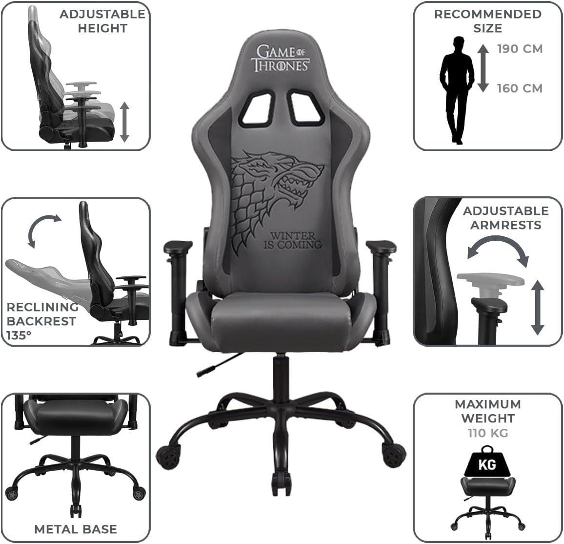Subsonic Gaming Chair Game of Thrones, Ergonomic Office Chair for Gamer with Adjustable Armrests