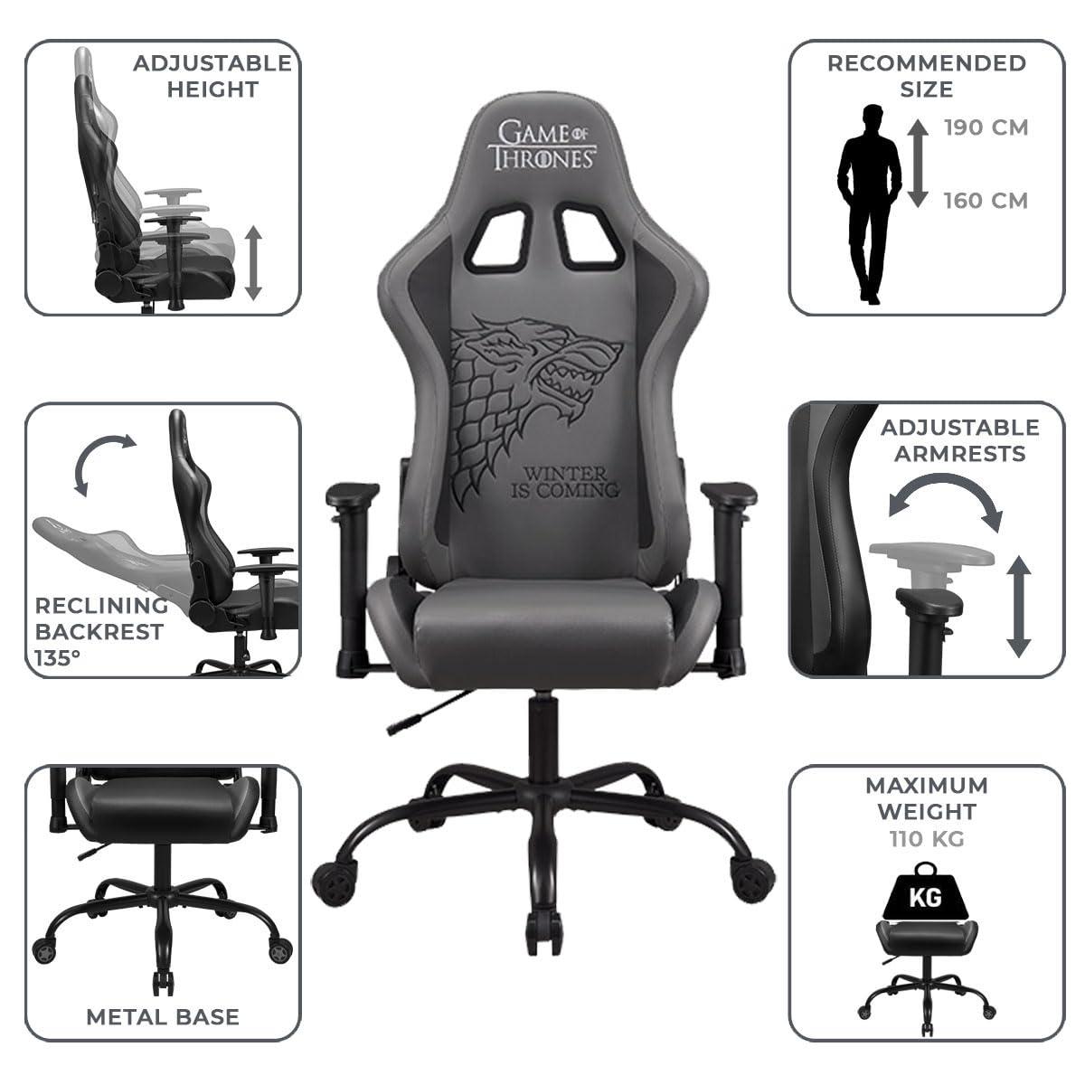 Subsonic Gaming Chair Game of Thrones, Ergonomic Office Chair for Gamer with Adjustable Armrests