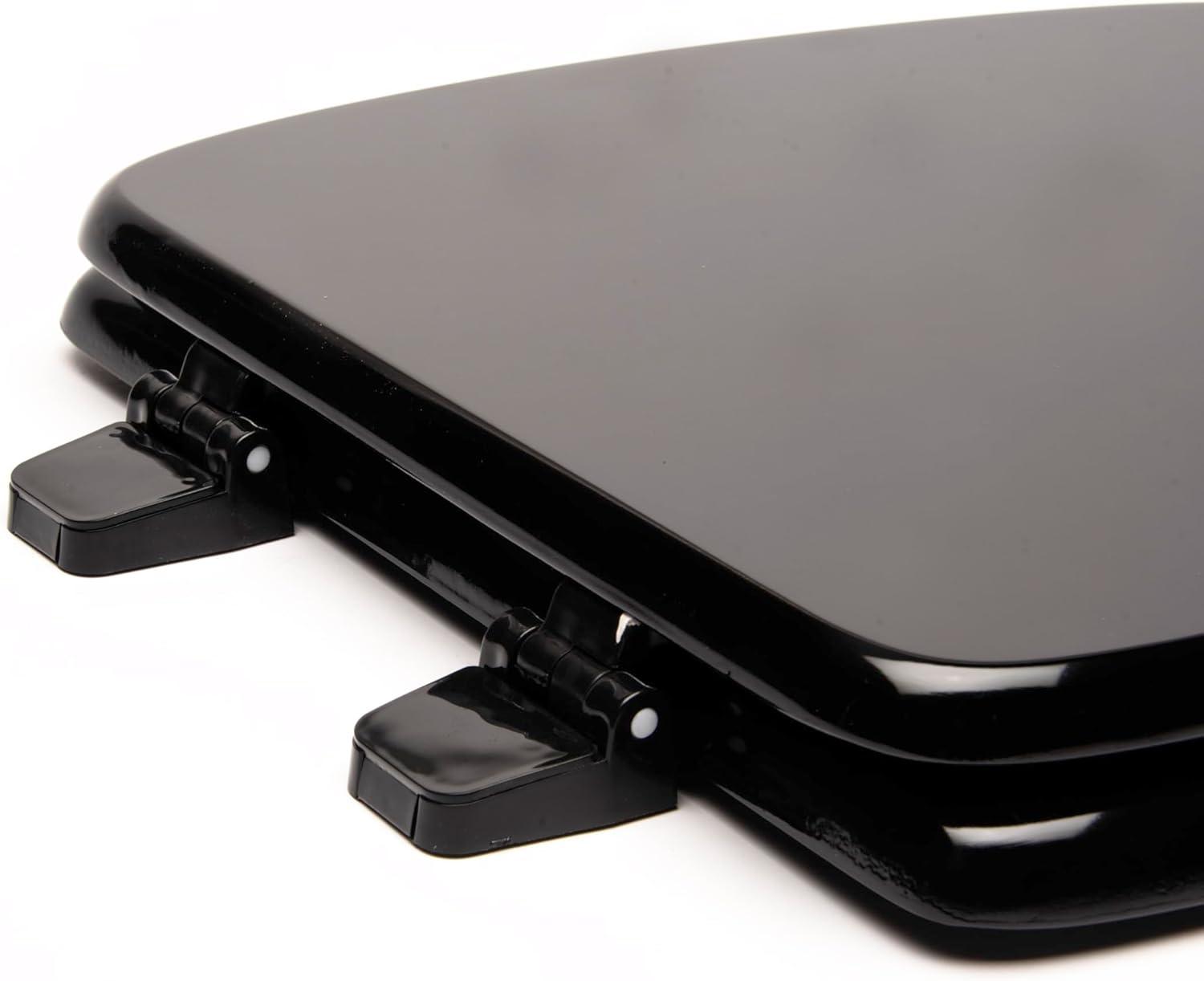 1Q1R9-90 Styled for Eljer New Emblem Square Front Design Toilet Seat with Vari-Adjust Lok-Down Heavy Duty Hinge, Round, Black