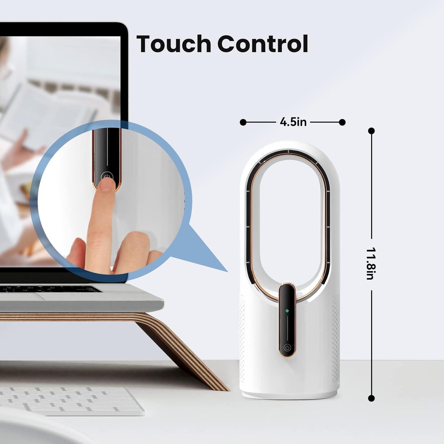 White Bladeless Desk Fan with Touch Control and 3 Speed Adjustment