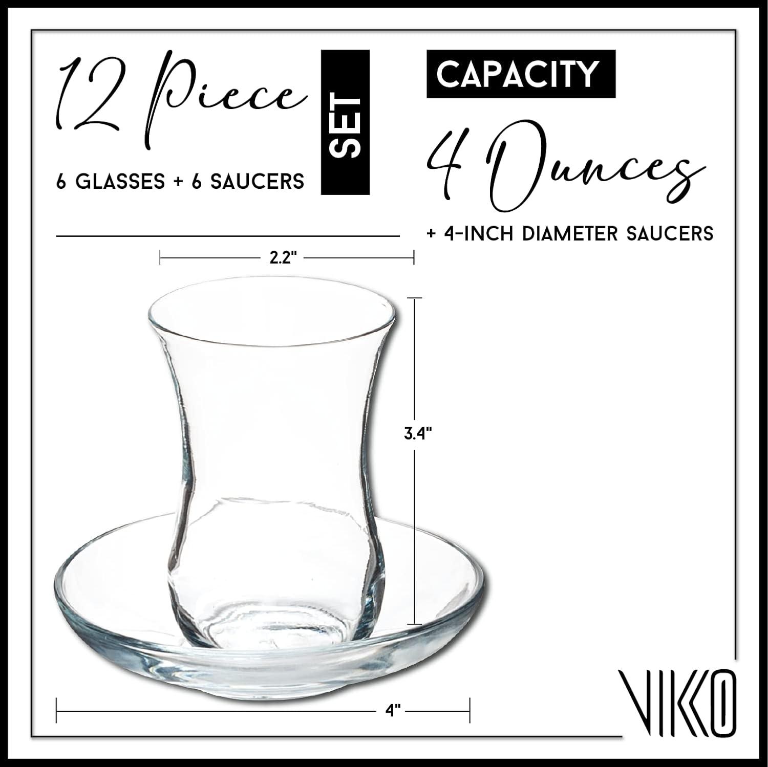 Clear Glass Turkish Tea Cups with Saucers, 4 Oz, Set of 6