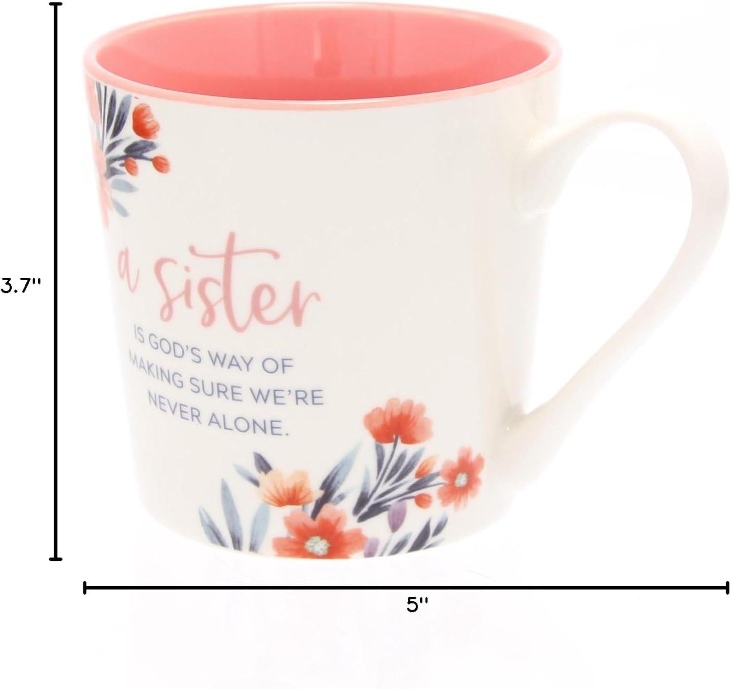 Pink and White Floral Ceramic Sister Mug with Scripture