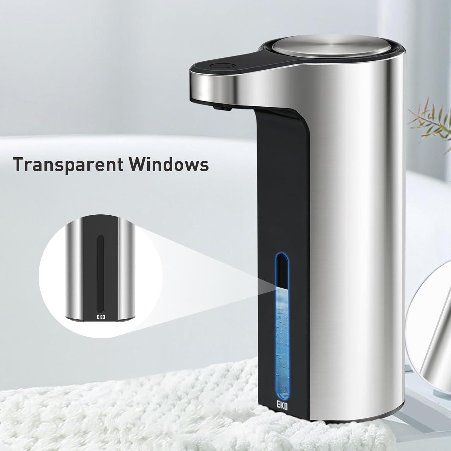 EKO Aroma Touchless Automatic Soap Dispenser for Kitchen and Bathroom, Liquid Hand Soap Dispenser, Water-Resistant and Rechargeable, 9 fl oz (Stainless) C45