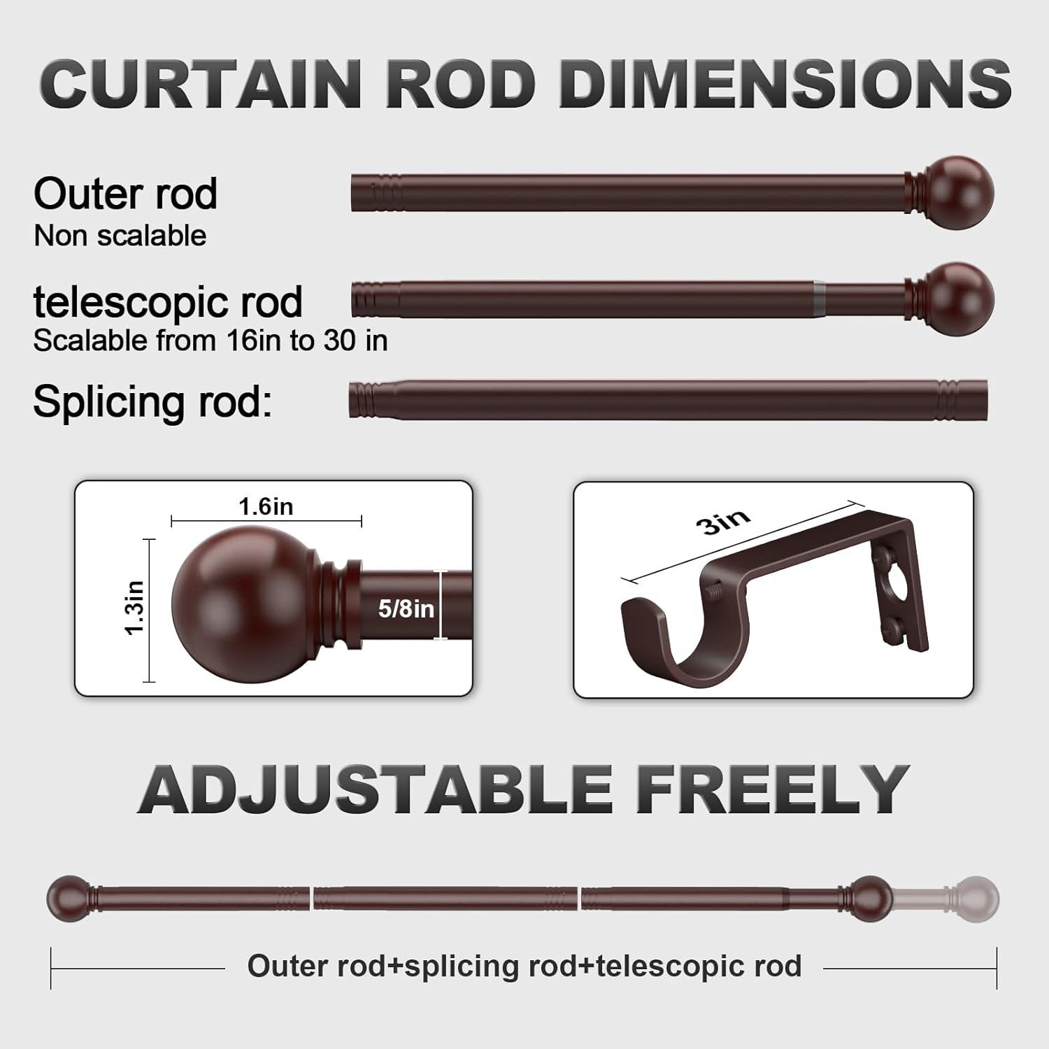 Bronze Curtain Rods for Bedroom with Brackets,5/8 Inch Diameter Small Window Curtain Rod 28 to 48 Inches,Easy Install Drapery Rods