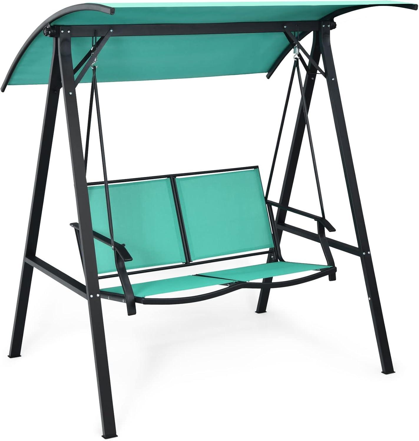 Arlmont & Co. 2 Person Patio Swing With Weather Resistant Glider And Adjustable Canopy