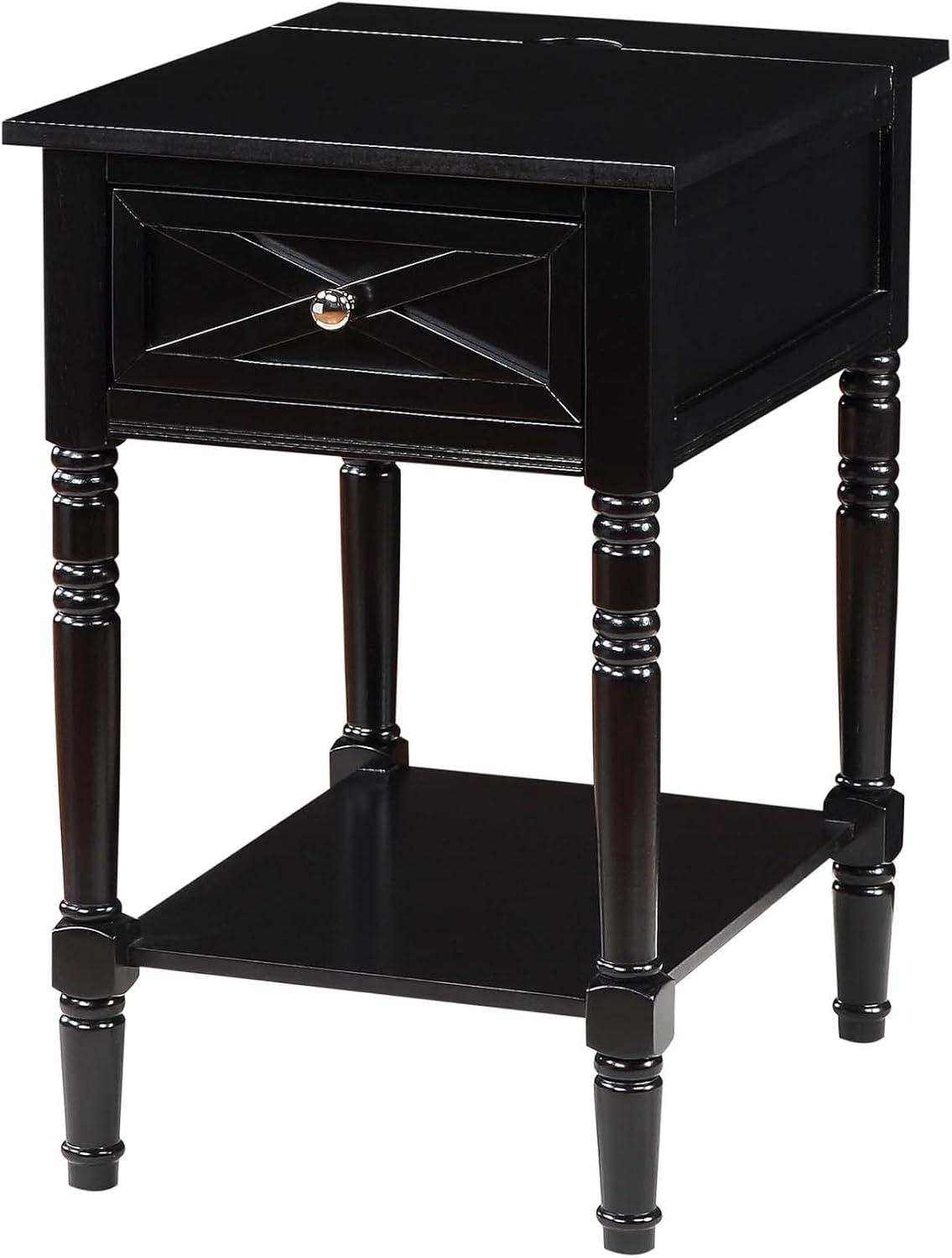 Country Oxford End Table with Charging Station, Black