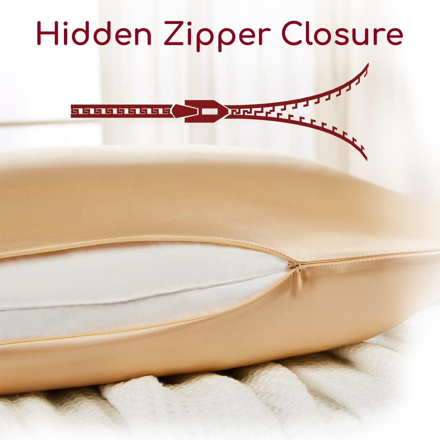 Mellanni Gold Silk Throw Pillow Cover in Gift Box, Mulberry Silk, 18x18, 1 Count