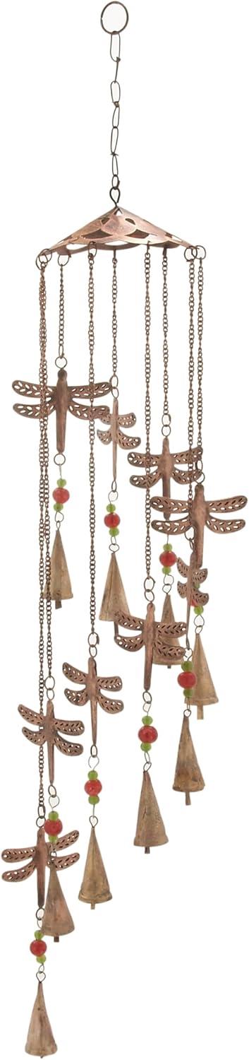 36" Brass Dragonfly Wind Chime with Glass Beads