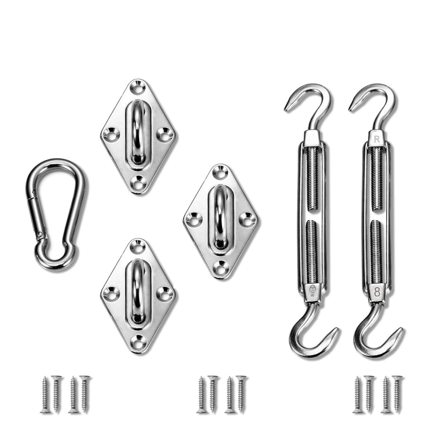 Sun Shade Sail Hardware Kit - 8 Inch Stainless Steel Sunshades Canopy Installation Kit Install Outdoor Triangle Heavy Duty Shade Sails for Deck Garden Lawn Patio