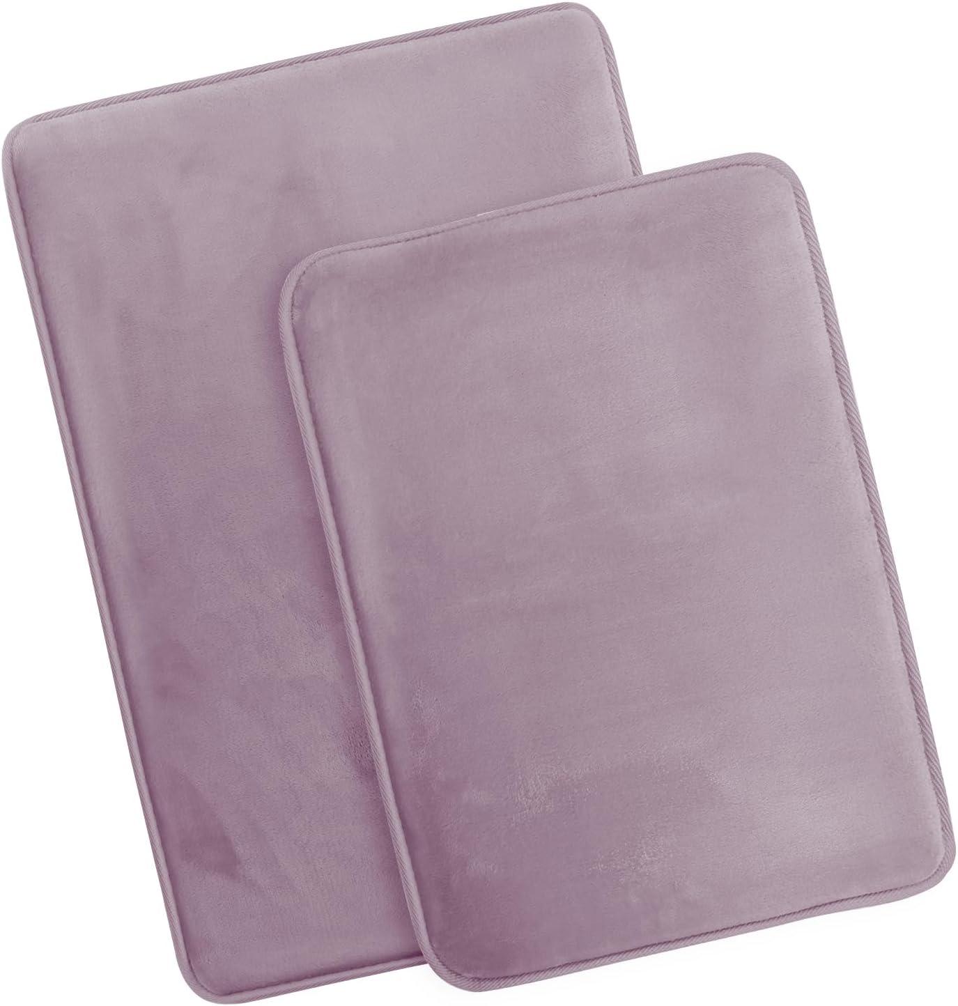 Hearth & Harbor 2 Piece Bathroom Rugs Bath Mat Set, Non-Slip Velvet Memory Foam Bath Mats, Dusty Purple