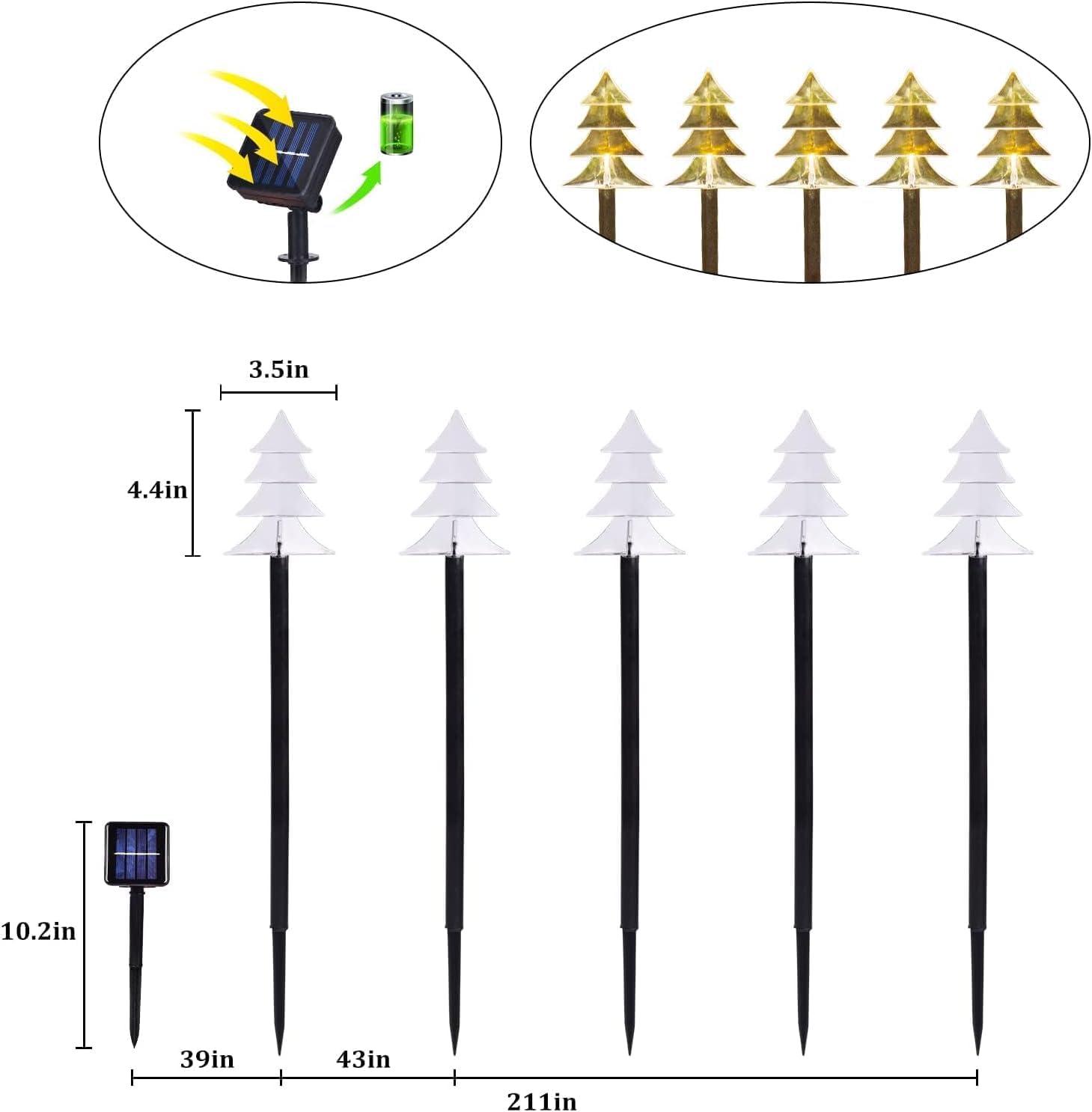 Enkey Christmas Solar Pathway Lights, Set of 5 Waterproof Landscape Christmas Lights, Stake Christmas Decorations, LED Lights for Yard Lawn Patio Walkway Decor (5PCS-Warm White-Tree)