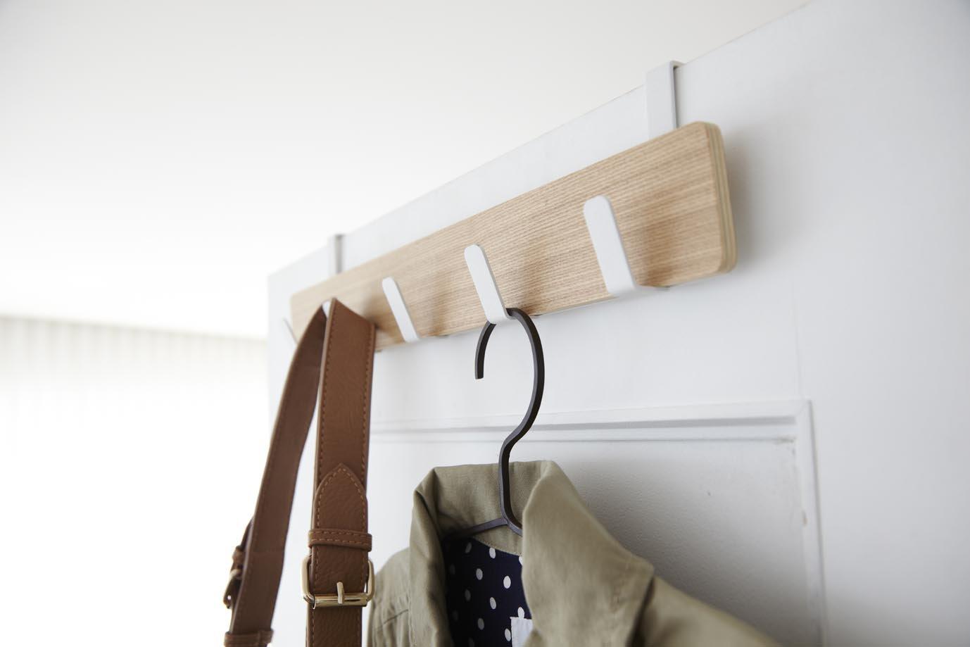 Yamazaki Home Ply Over The Door Hooks - Hanging Coat Rack, Wood, Over-the-Door