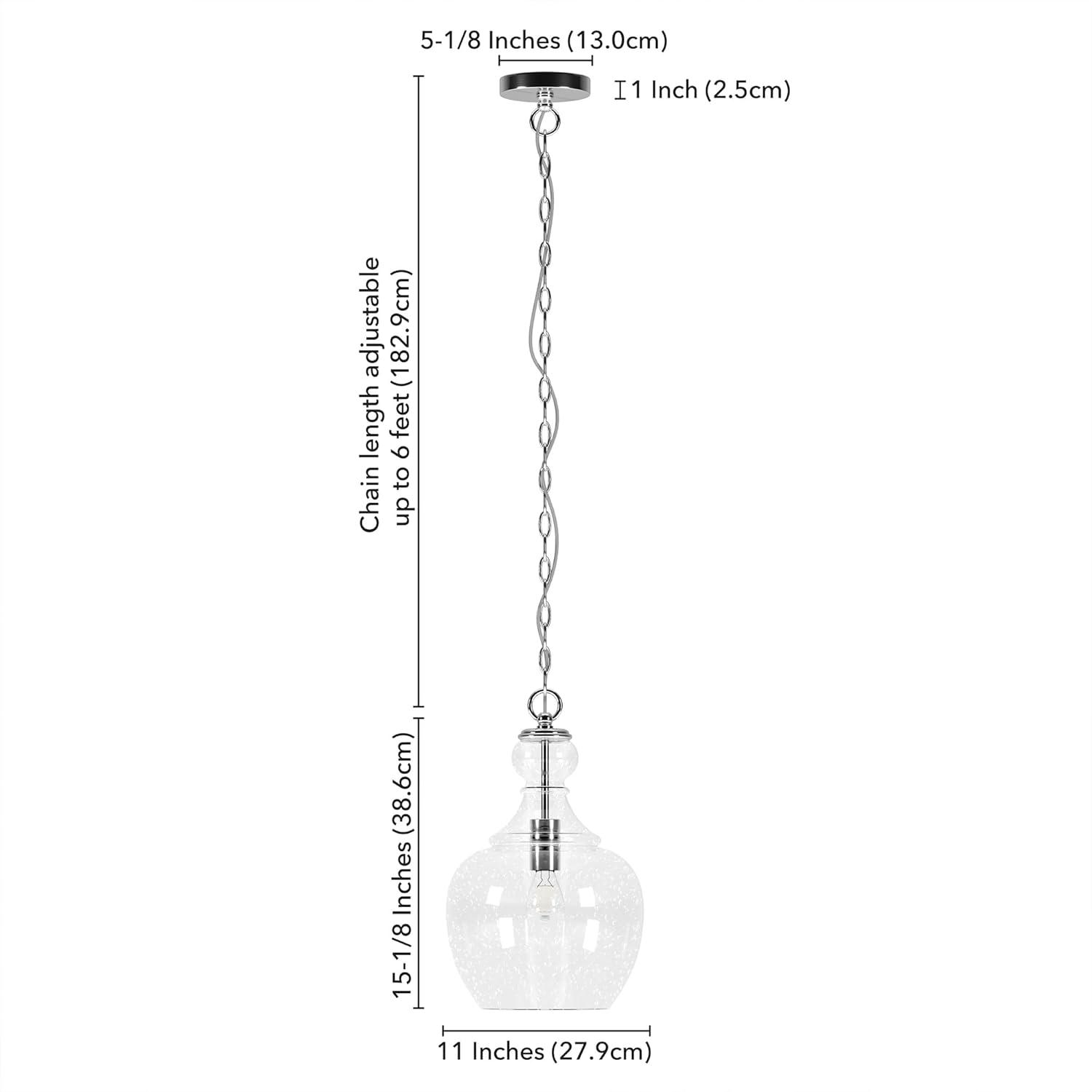 Evelyn&Zoe 11" Brushed Nickel Finish Metal/Glass Pendant