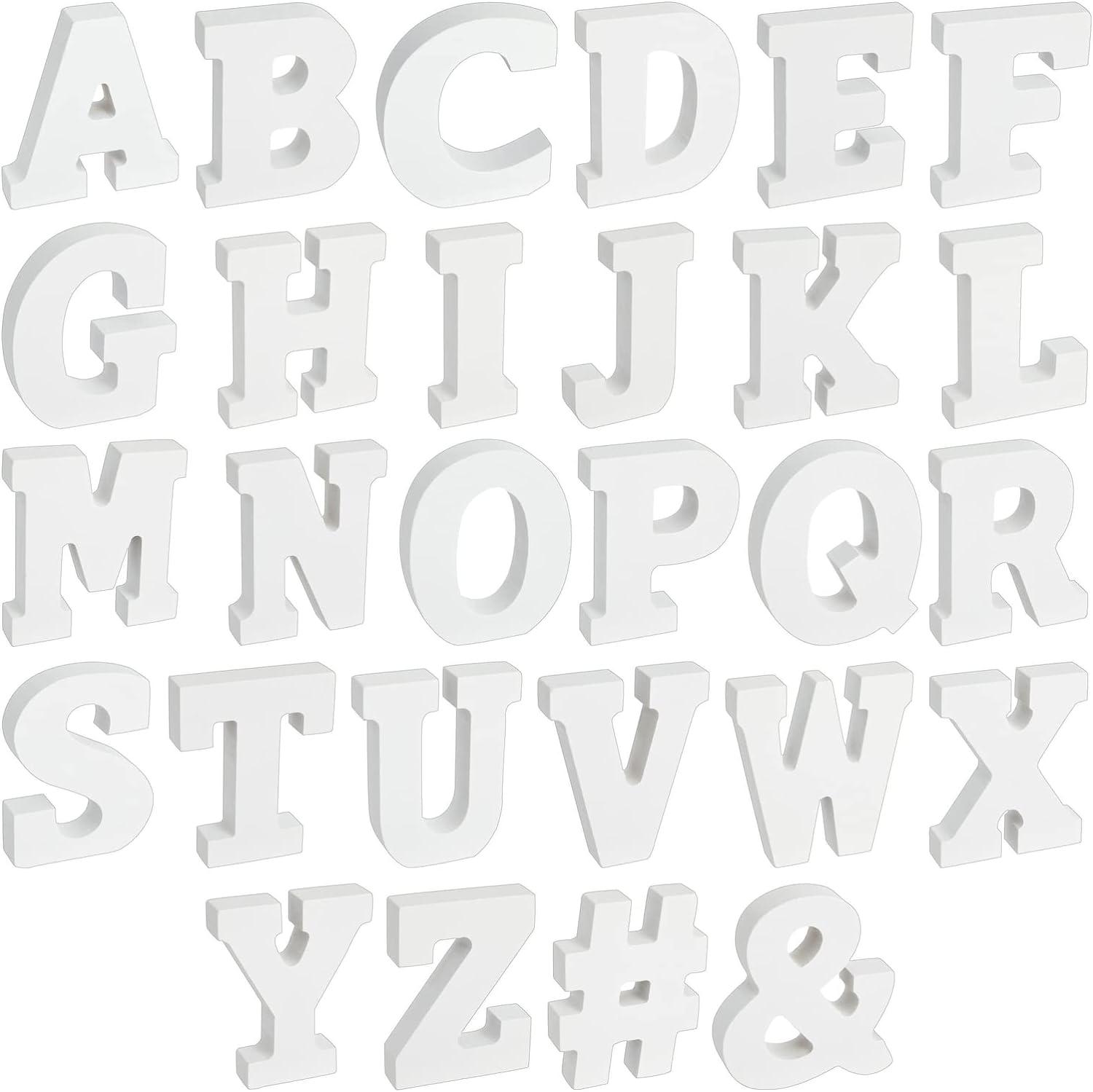 54-Piece 3D Wood Letter Alphabet for Table Top, White Block Letters for Decor Standing, Party Decor, A-Z Marquee Letters, 3D Decor for Weddings, Birthdays, and Home (3 Inch, 0.6 Inch Thick)