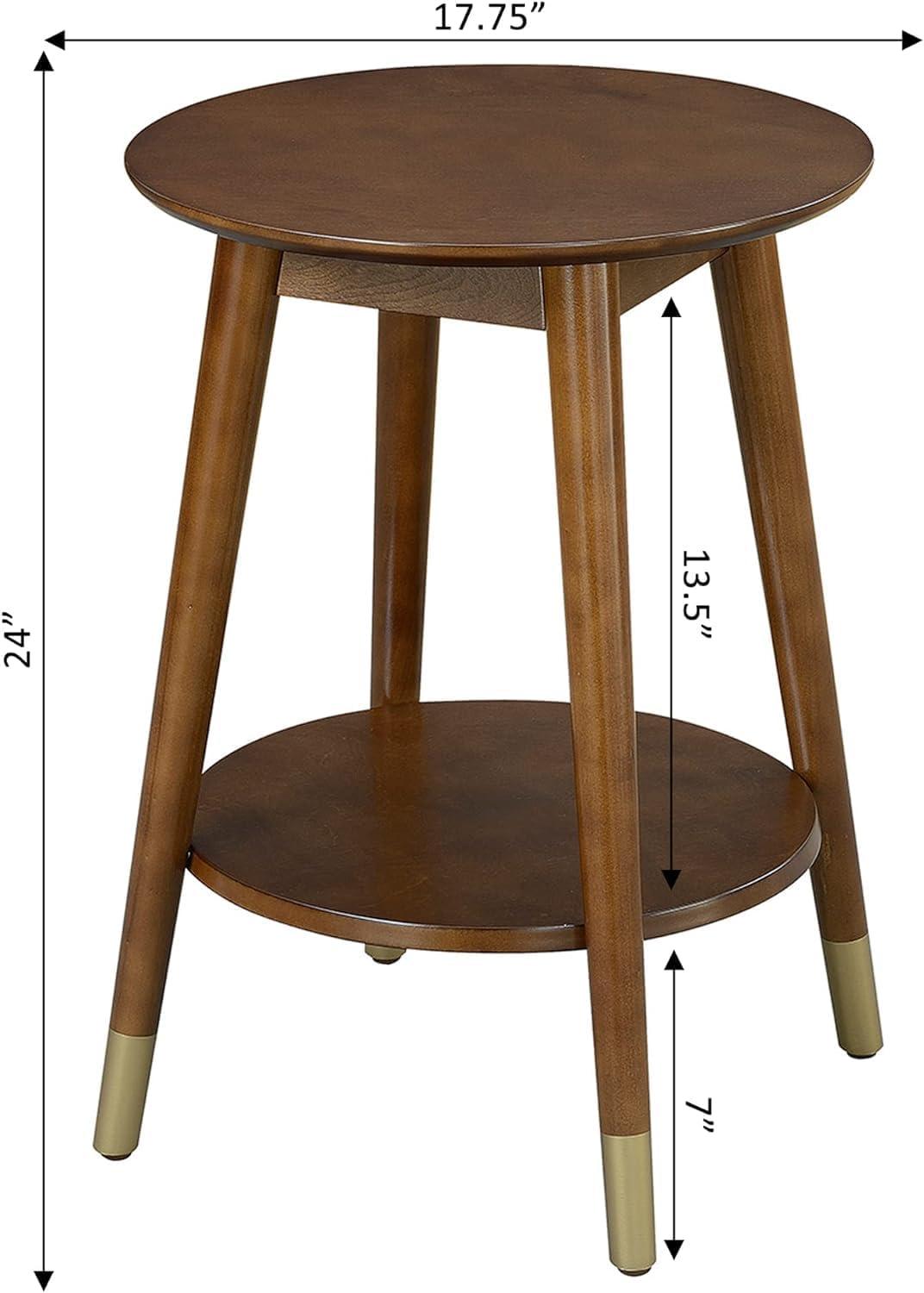 Espresso Wilson Mid-Century Round End Table with Shelf