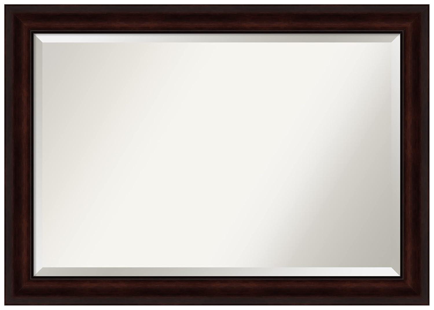 Amanti Art Beveled Bathroom Wall Mirror - Coffee Bean Brown Frame - Coffee Bean Brown Outer Size: 41 x 29 in