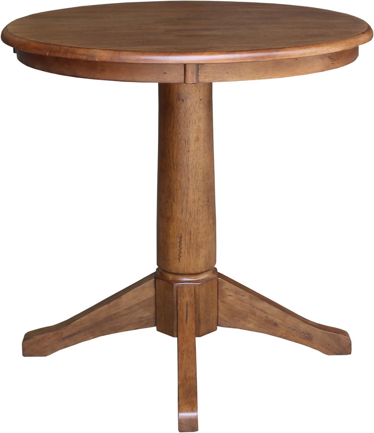 29.9" Dining Tables Laughlin Round Top Pedestal Distressed Oak - International Concepts: Hardwood, 2-Seater