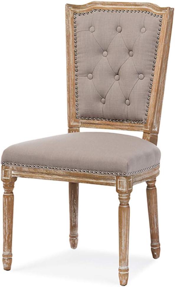 Estelle Chic Rustic French Country Cottage Dining Chair: Solid Oak, Linen Detail - Baxton Studio