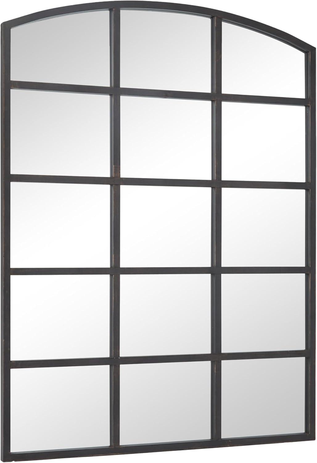 DecMode Geometric Window Pane Arch Wall Mirror, 36" W x 48"H, Dark Brown Finish