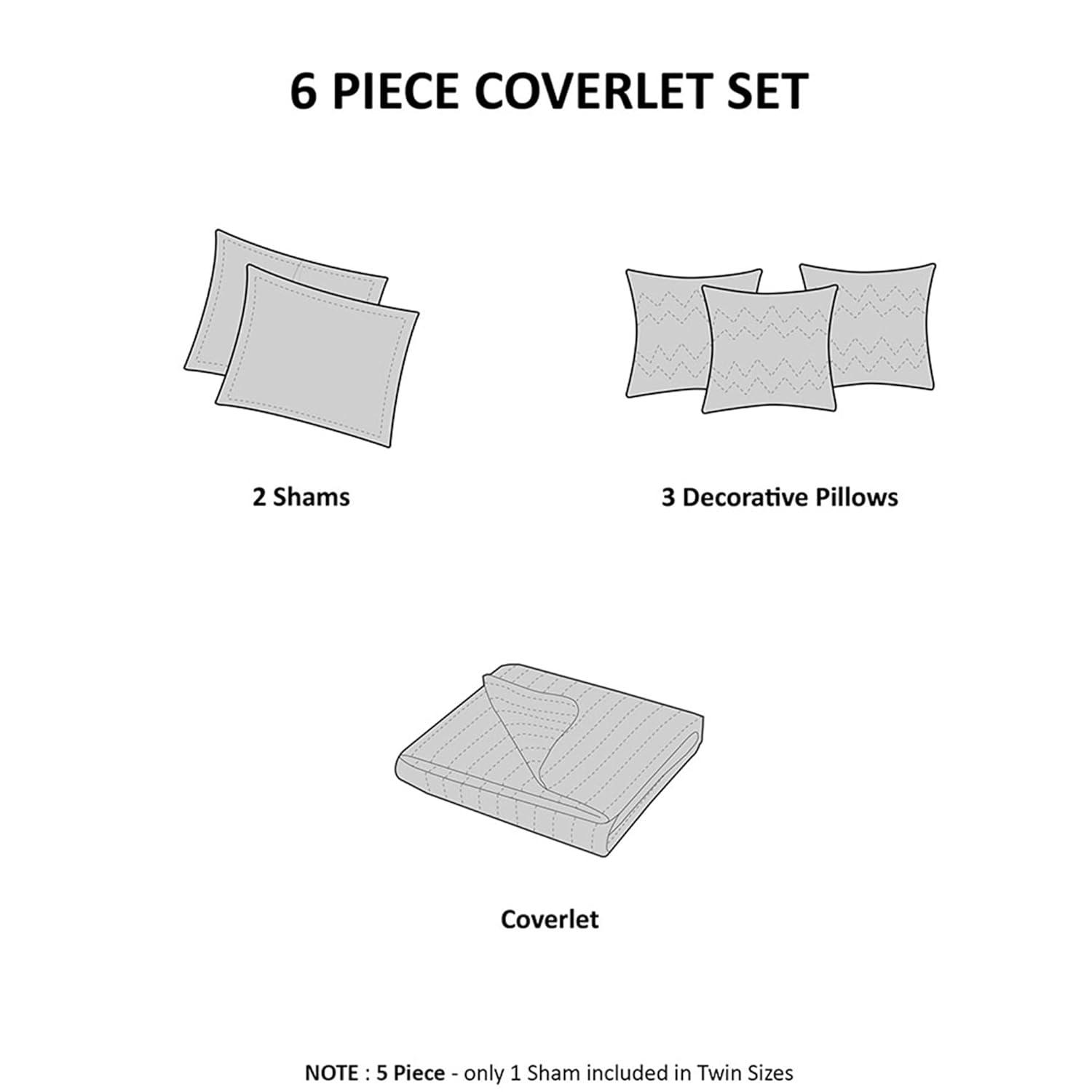 Madison Park Pebble Beach Cotton Sateen 210 TC Reversible 6 Piece Quilt Set with Throw Pillows