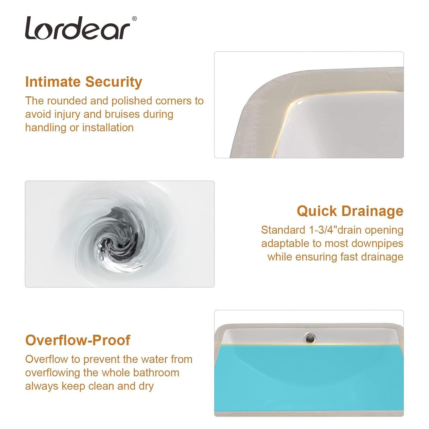 18" L x 14" W Undermount White Ceramic Rectangle Sink Under Counter Basin Bathroom Sink