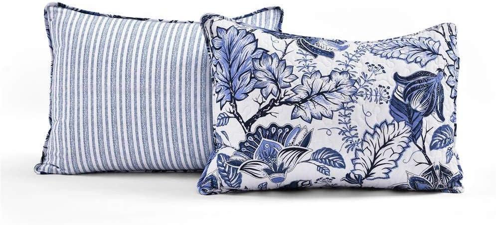 Cynthia Jacobean Blue 320 TC Reversible 3 Piece Quilt Set