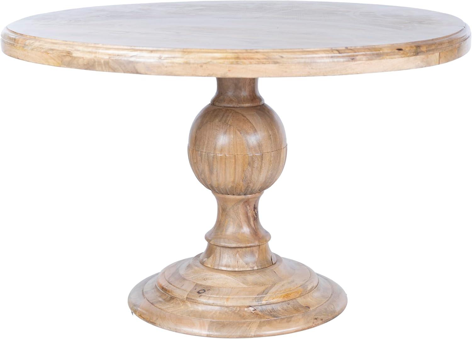 Mango Wood Round Dining Table - Pedestal Base - Mango Teak Finish - 48"Dia. x 30"H