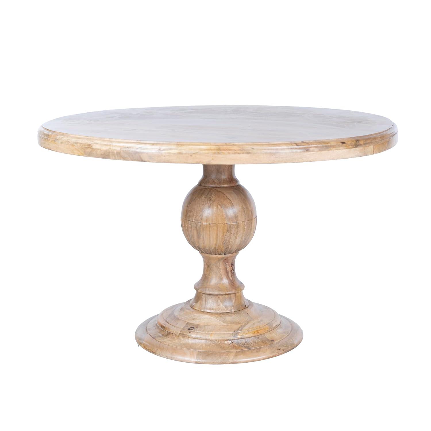 Mango Wood Round Dining Table - Pedestal Base - Mango Teak Finish - 48"Dia. x 30"H