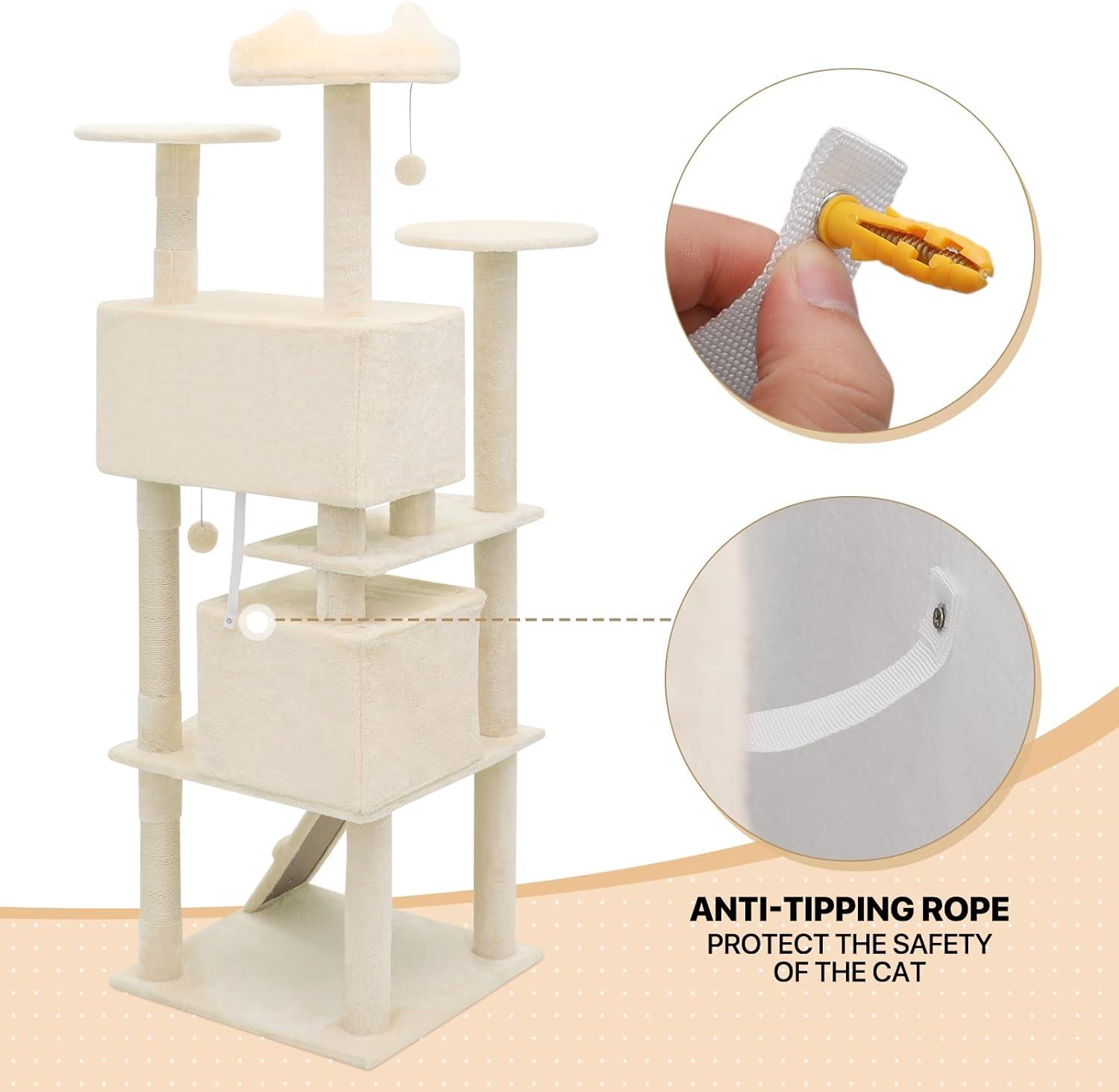 MoNiBloom Cat Tree Houses for Indoors, Multi-Level Cat Tree Tower, 70" Height（Beige）