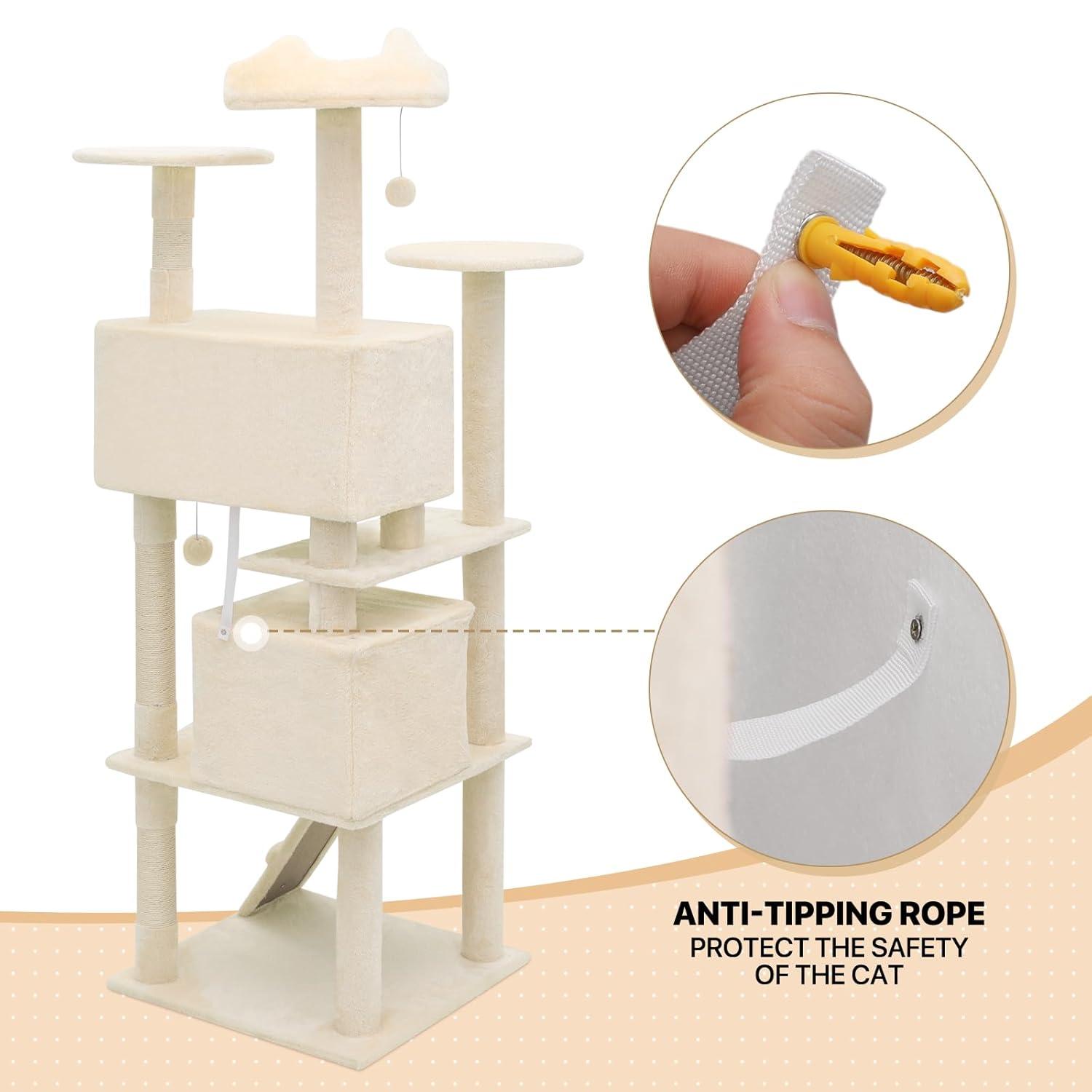 MoNiBloom Cat Tree Houses for Indoors, Multi-Level Cat Tree Tower, 70" Height（Beige）