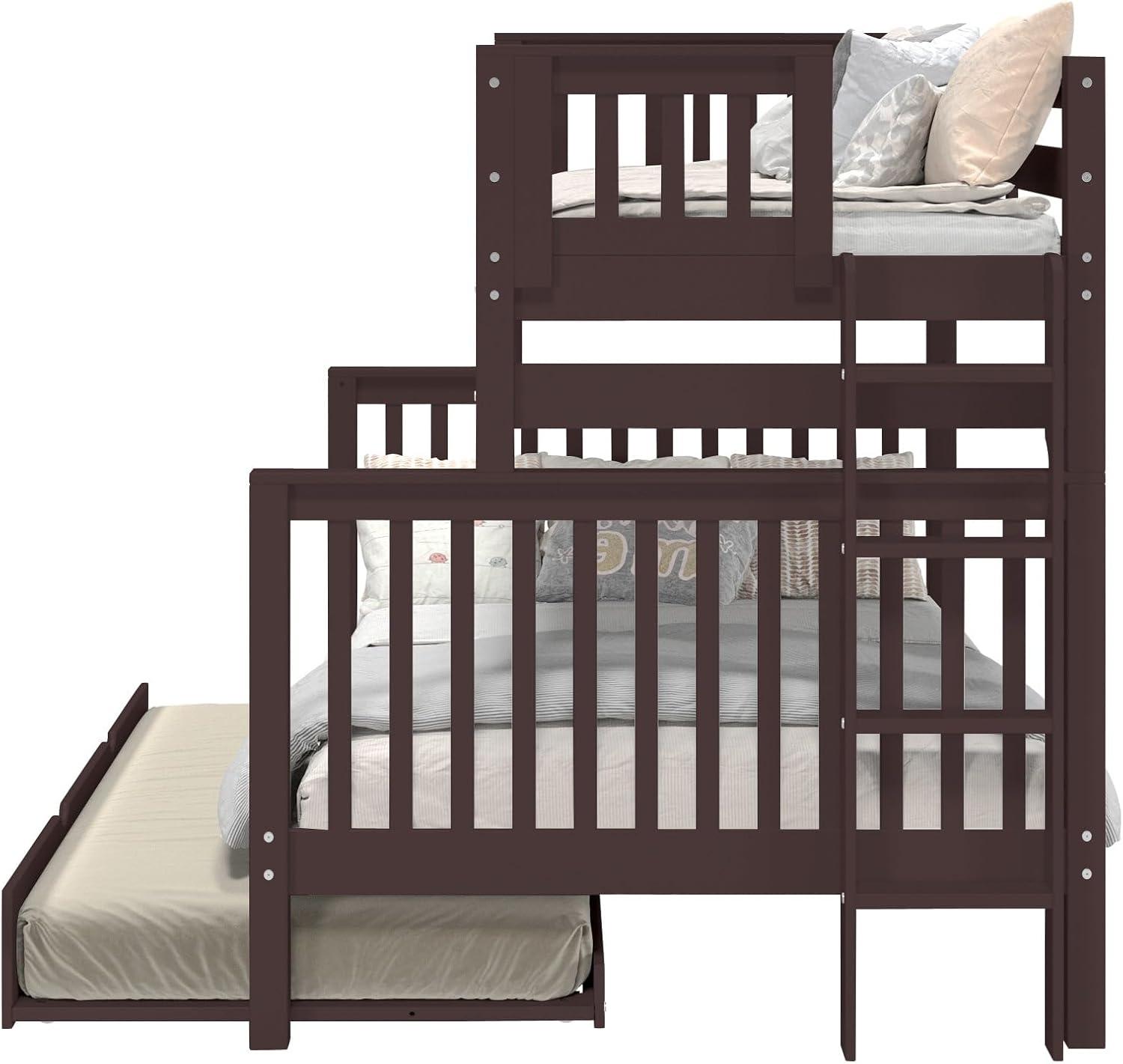 Bedz King Bunk Beds Twin over Full Mission Style with End Ladder and a Twin Trundle, Dark Cherry