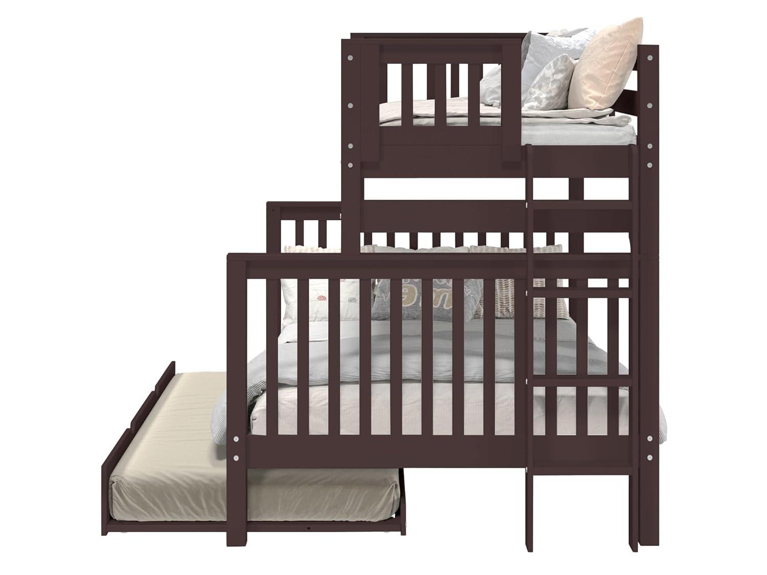 Bedz King Bunk Beds Twin over Full Mission Style with End Ladder and a Twin Trundle, Dark Cherry