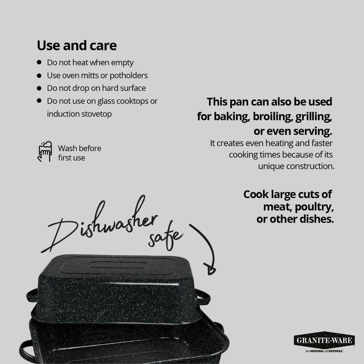 Speckled Black 21" Covered Non-Stick Rectangular Roaster with Handles