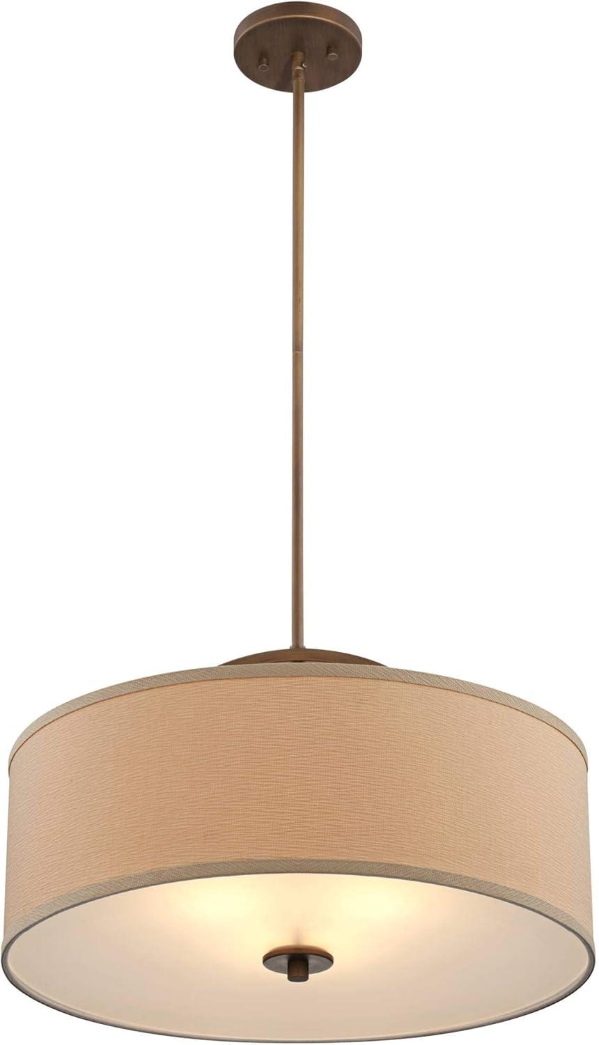 Possini Euro Design Brushed Bronze Drum Pendant Chandelier 20" Wide Modern Sand Stone Linen Shade Fixture for Dining Room House