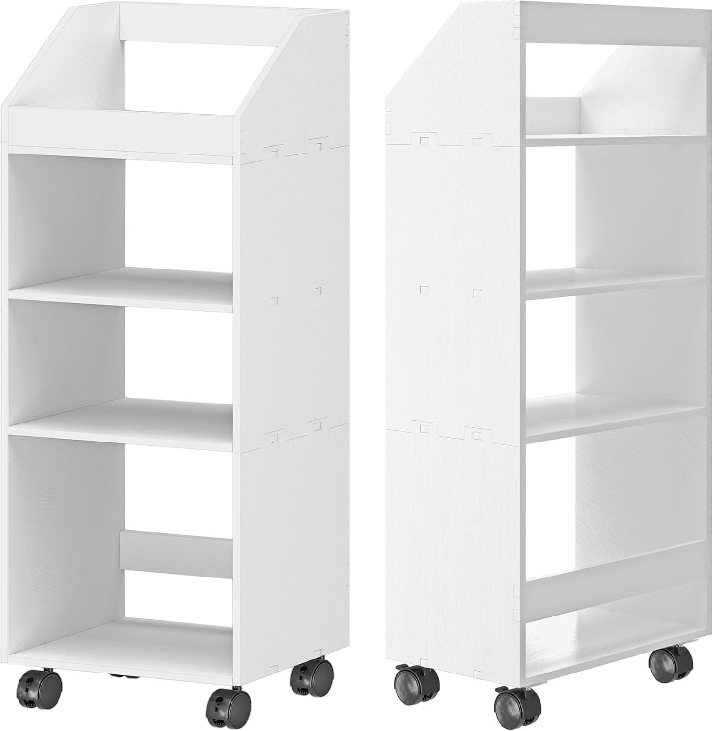 White 4-Tier Modern PVC Rolling Bookshelf for Kids