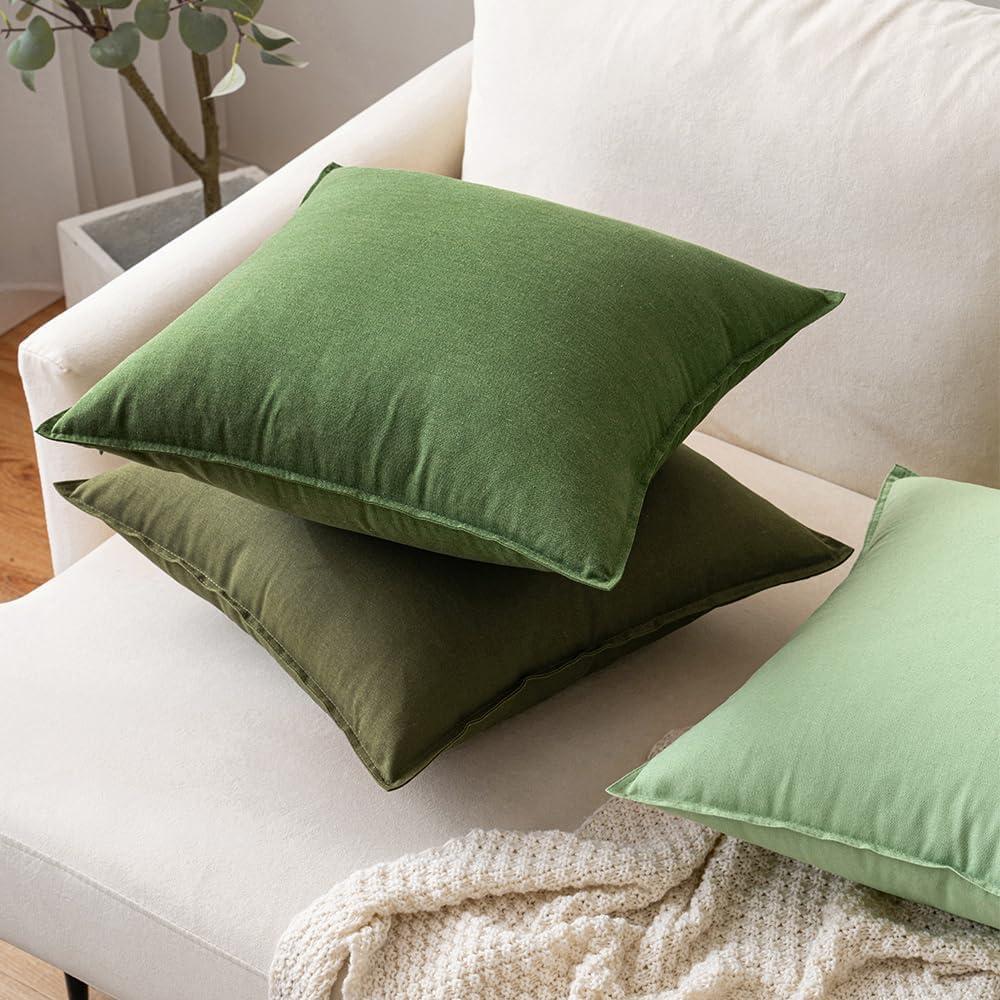 Olive Green Linen and Cotton 18x18 Inch Pillow Covers, Pack of 2