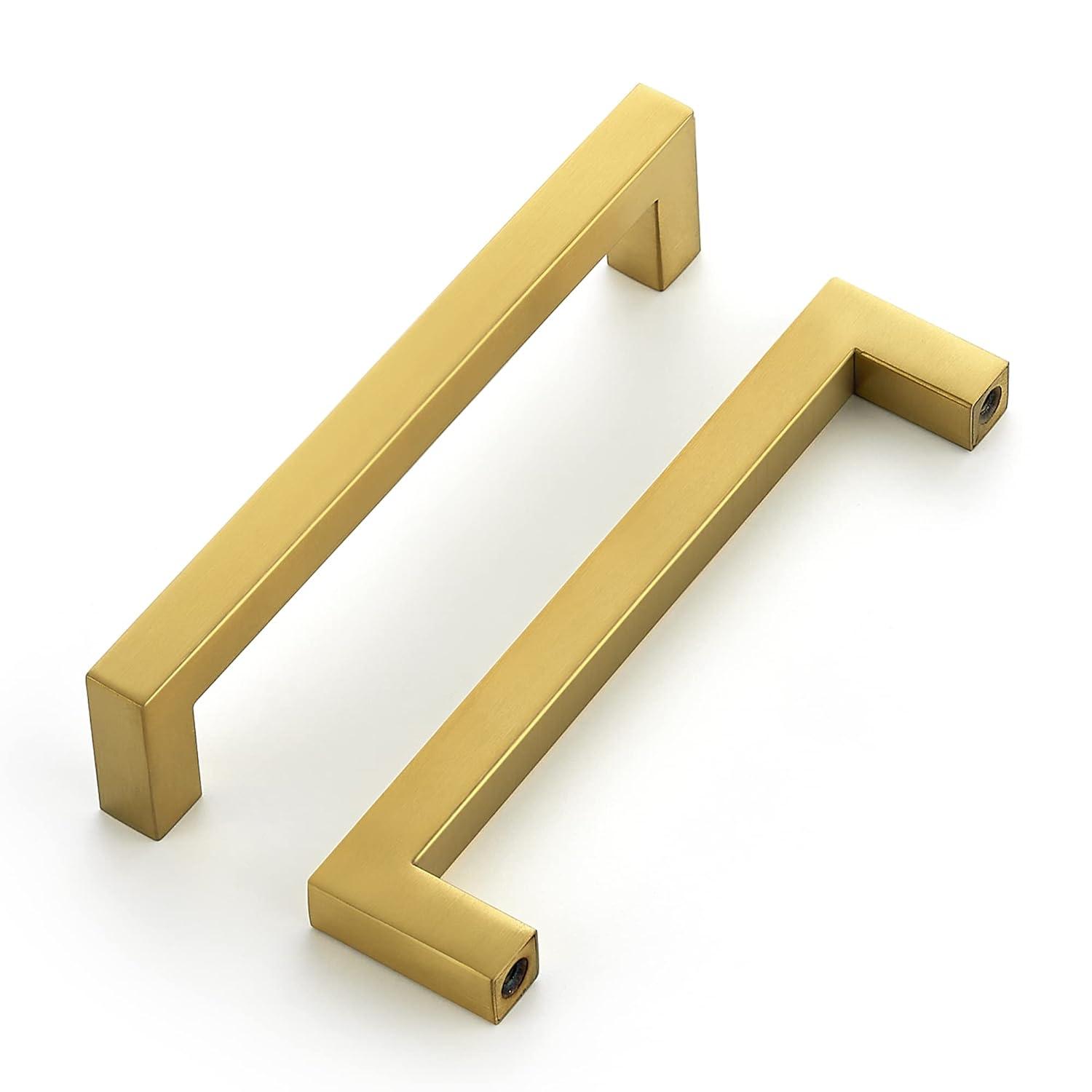 Ravinte 30 Pack 5 Inch Stainless Steel Cabinet Handles Square Cabinet Pulls Brushed Brass Cabinet Hardware Kitchen Cabinet Drawer Pulls Come with Screwdriver