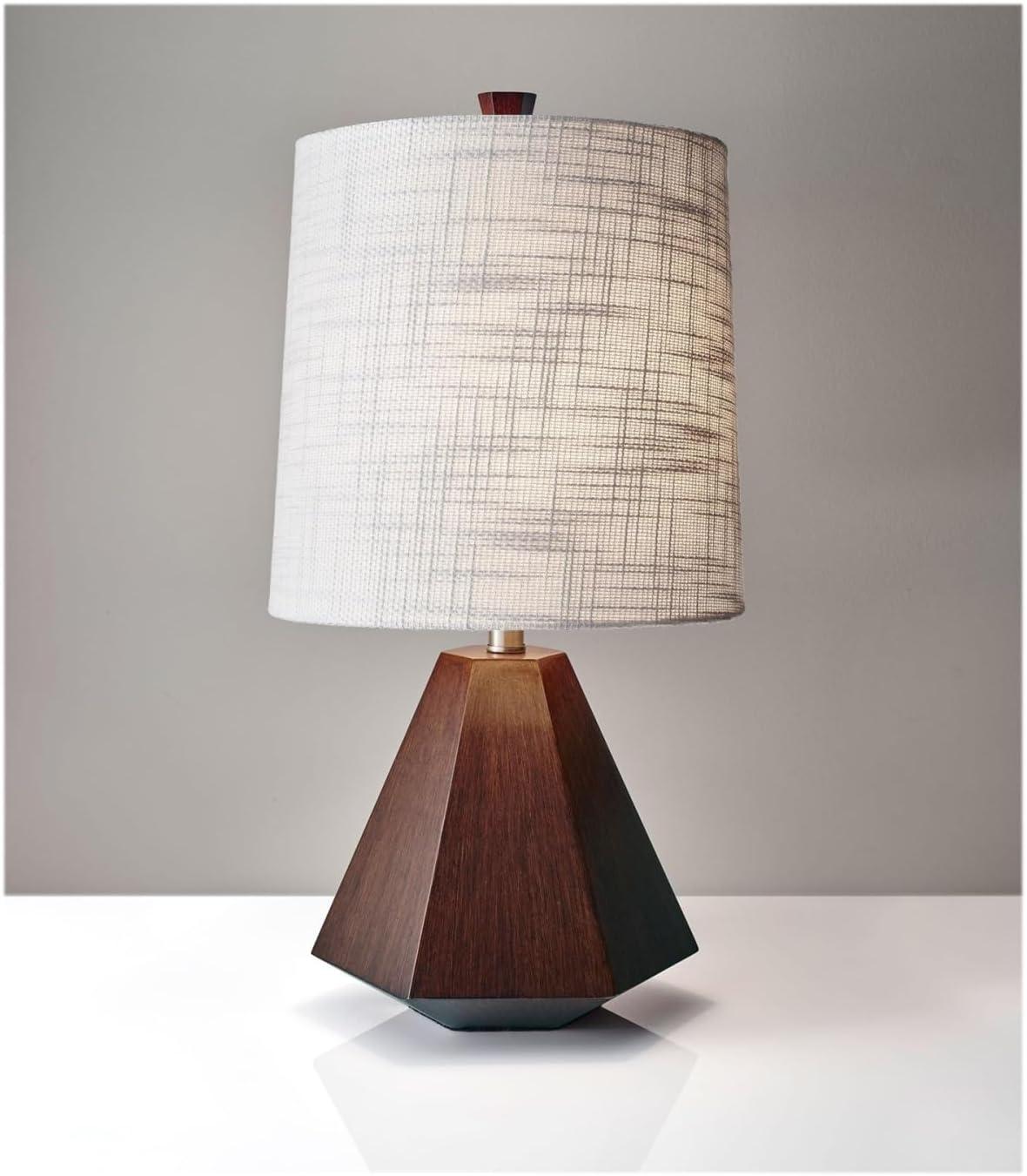 Walnut Geometric Birch Wood Desk Lamp with Textured Shade