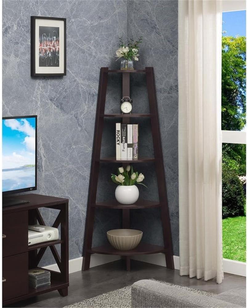 Convenience Concepts Newport 5 Tier Wide Corner Bookcase, Espresso