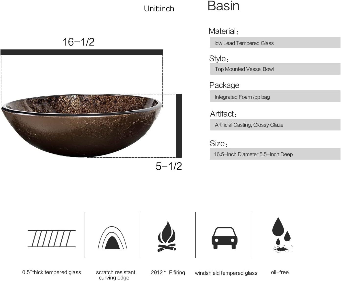 16" L x 16" W Glass Bathroom Vessel Sink Square Tempered Glass Art Basin Above Counter Bathroom Sink