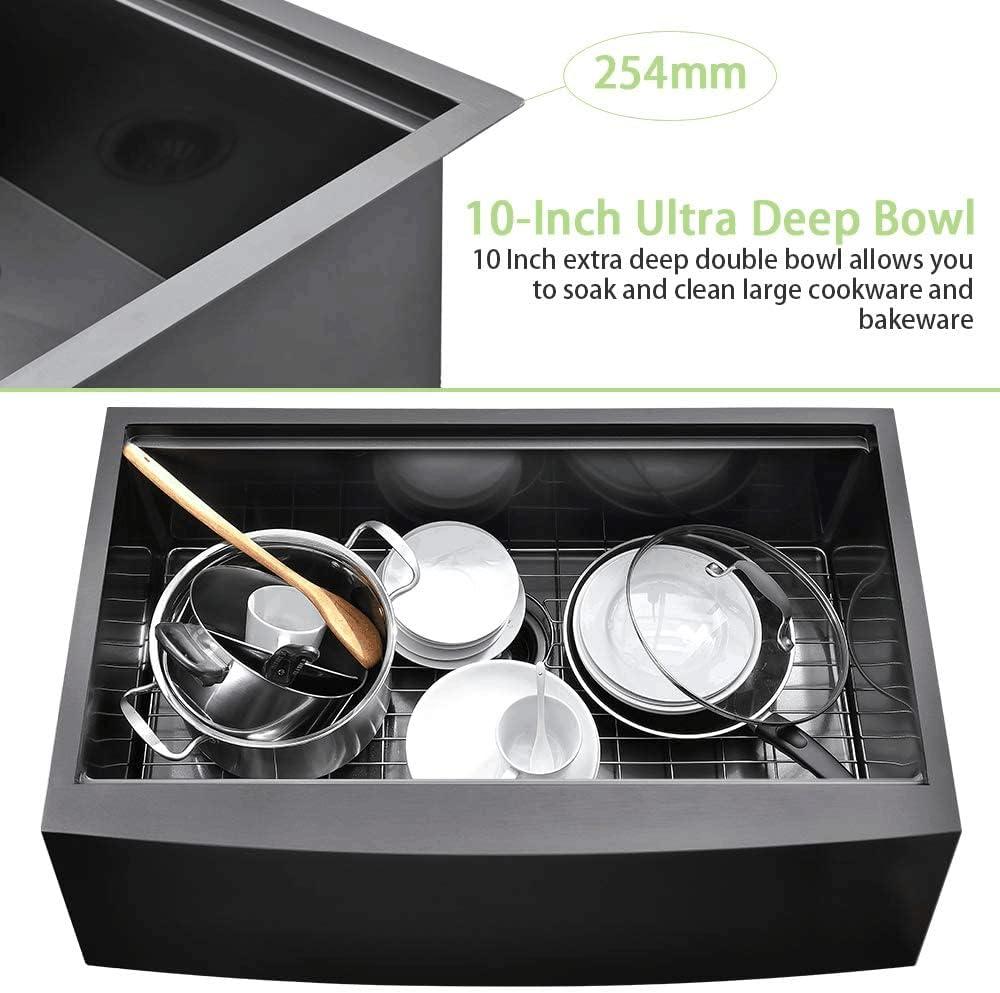 Black Farmhouse Sink 33 Inch - VALISY 33x22 Apron Front Farmhouse Kitchen Sink 16 Gauge Stainless Steel Undermount Ledge Workstation Deep Single Bowl Luxury Rustic Farm Sink with All Accessories