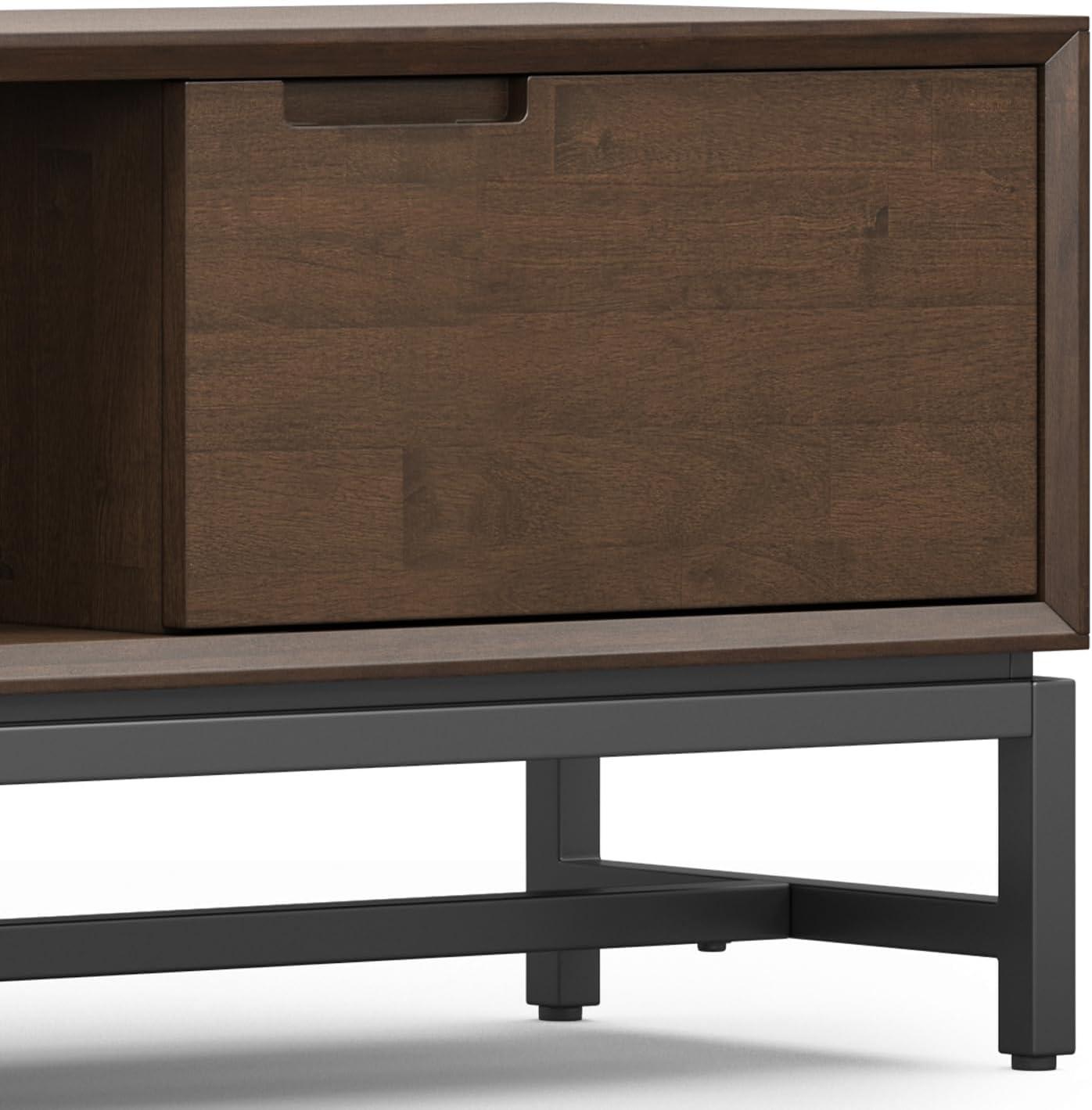 Simpli Home Banting 72"W Solid Hardwood Industrial Low TV Stand for TVs up to 80" with 2 Cabinets and Metal Base