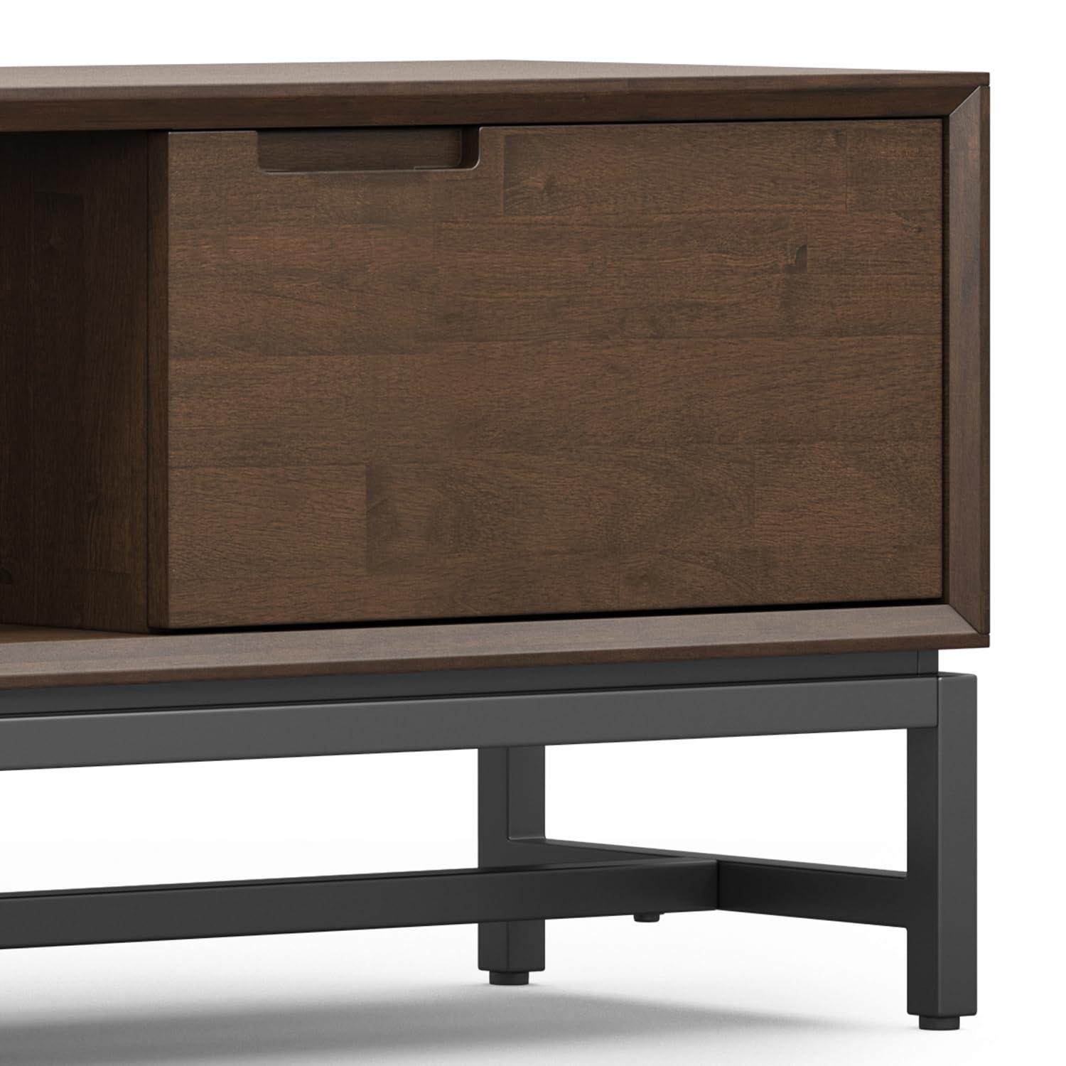 Simpli Home Banting 72"W Solid Hardwood Industrial Low TV Stand for TVs up to 80" with 2 Cabinets and Metal Base