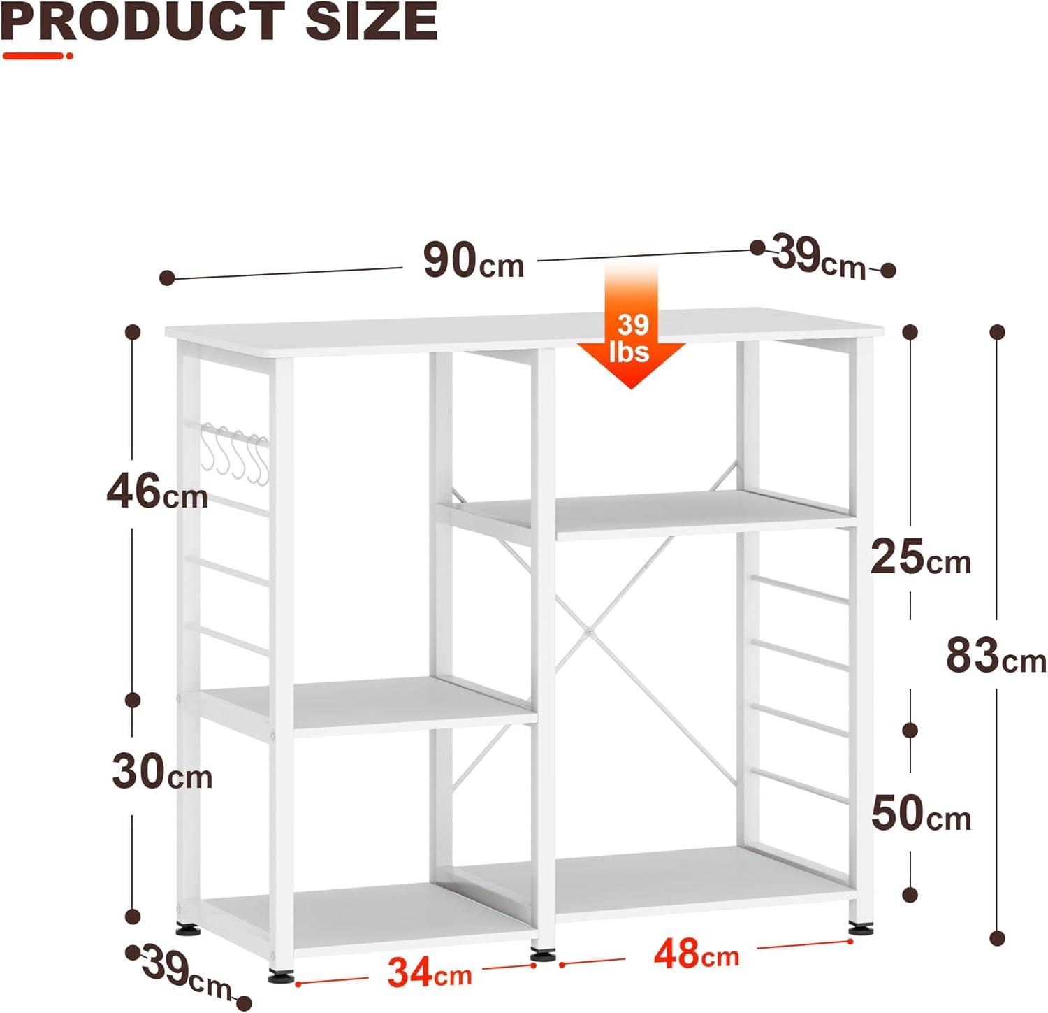 SDHYL Coffee Bar, 35 inch Bakers Rack Microwave Stand with 4 Storage Shelves, Kitchen Shelves Organizers Bakers Racks with Storage, Microwave Table Coffee Station Table for Home Kitchen, White