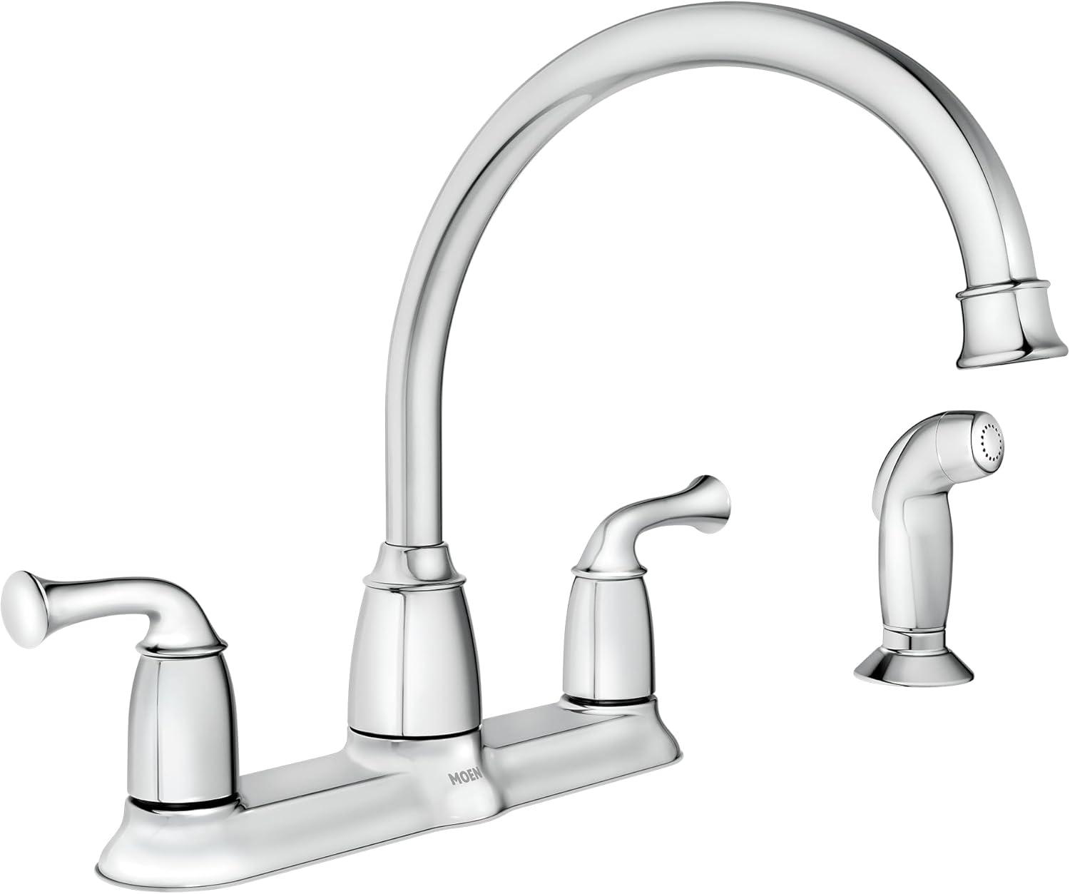 Moen Banbury Two Handle Chrome Kitchen Faucet Side Sprayer Included