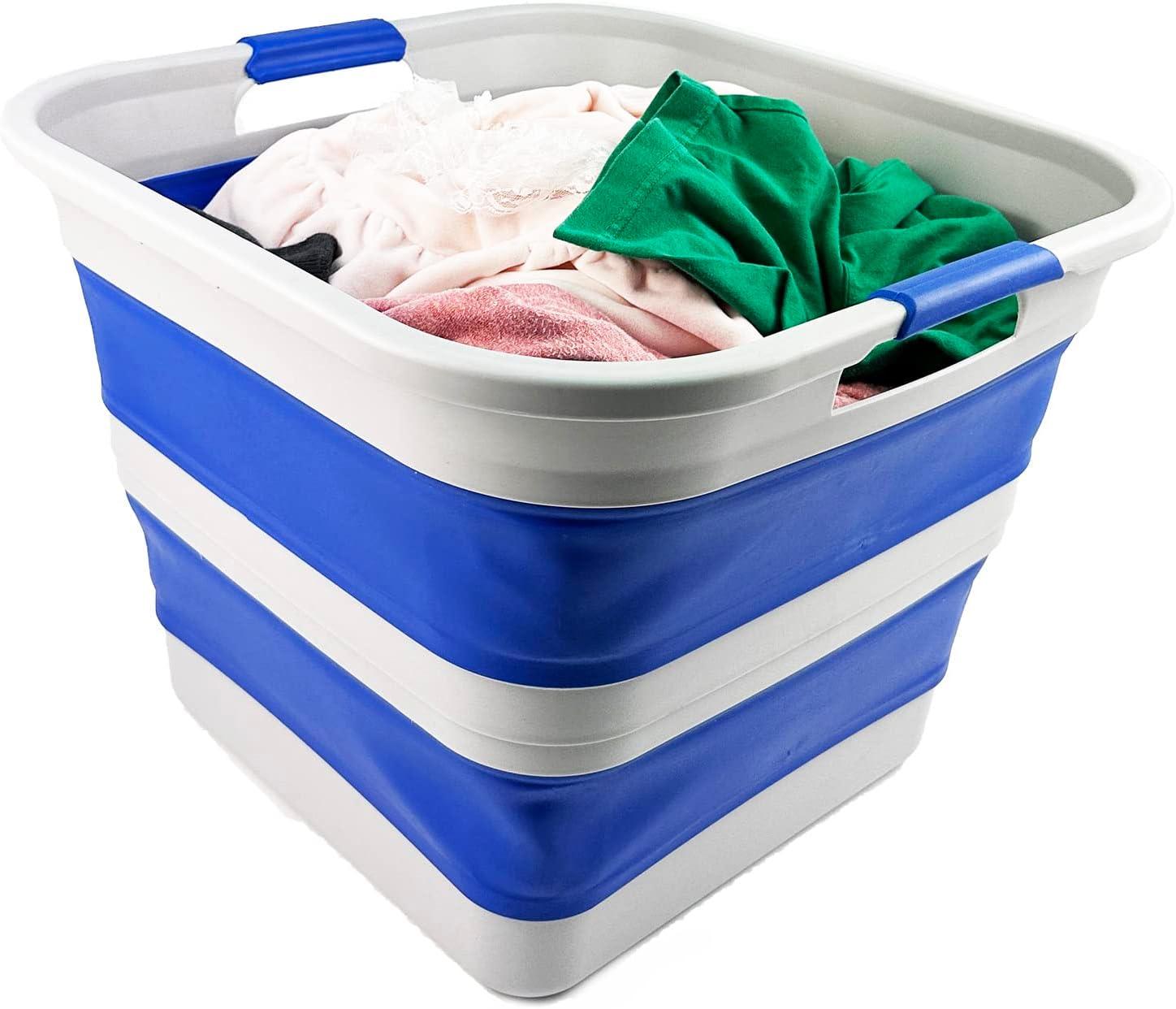 SAMMART 35L Collapsible Plastic Laundry Basket - Square Tub / Basket - Foldable Storage Container / Organizer - Portable Washing Tub - Space Saving Laundry Hamper